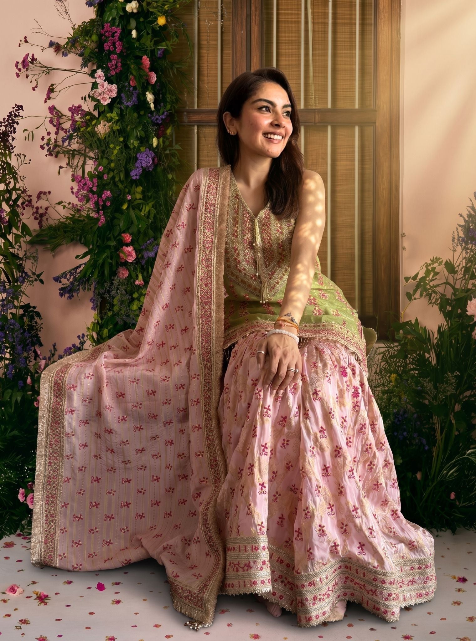 Dali Banarasi Green Kurta with Garara