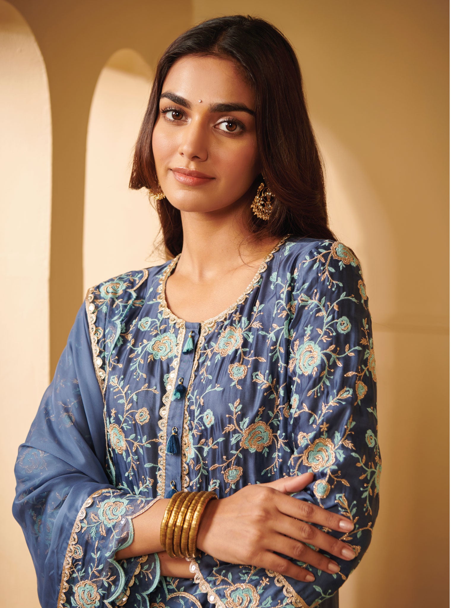 Mulmul Cupro Apti Blue Kurta