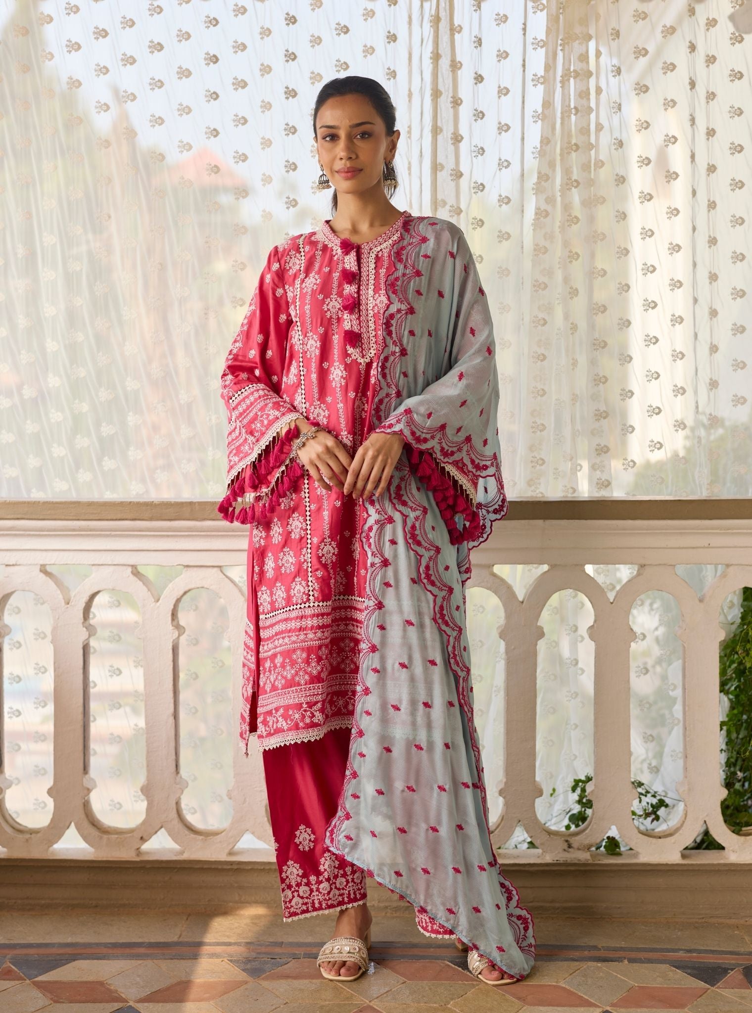 Lomeya Pima Satin Fuschia Kurta Set