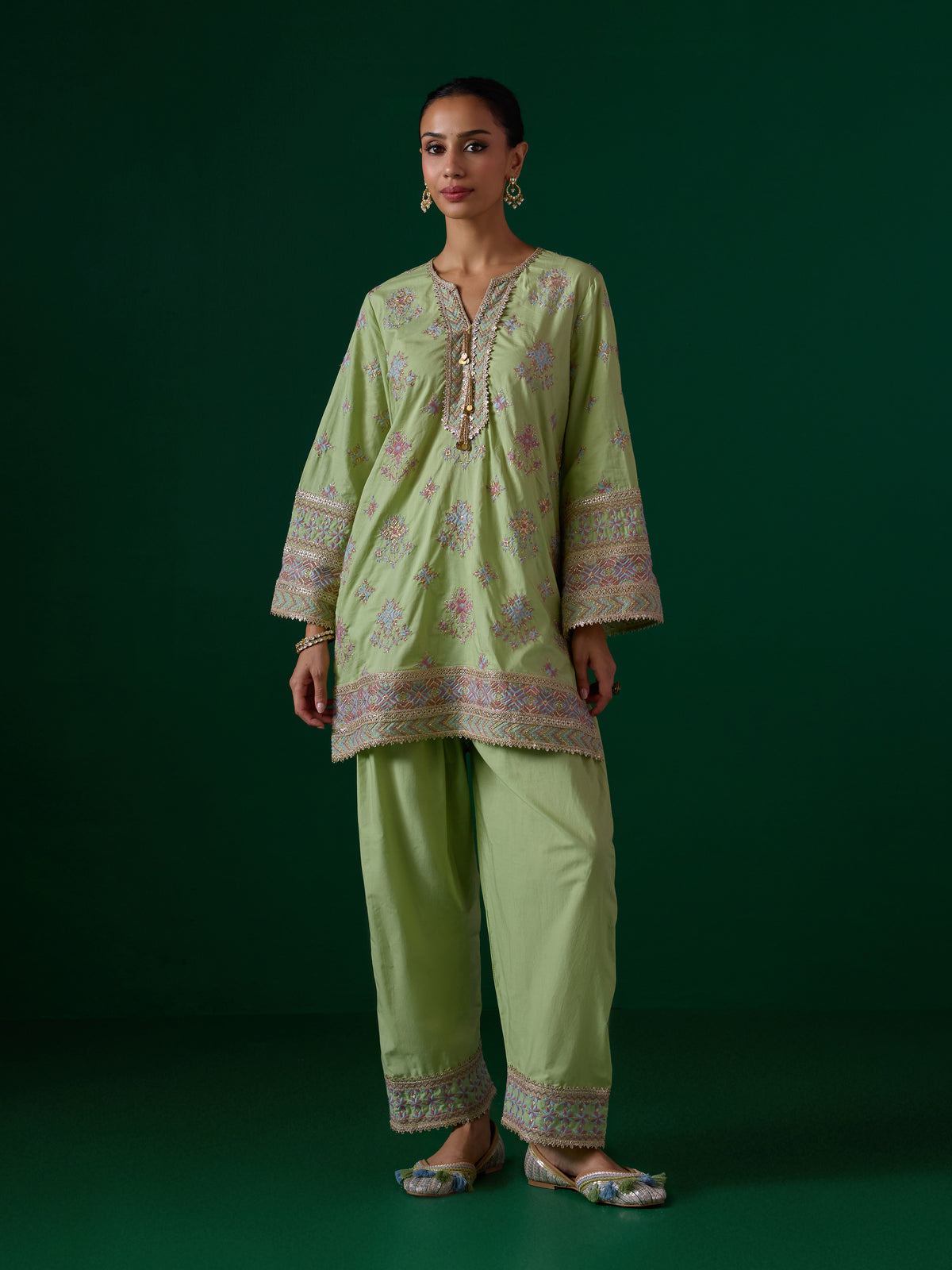 Colette Supima Cotton Green Kurta Set