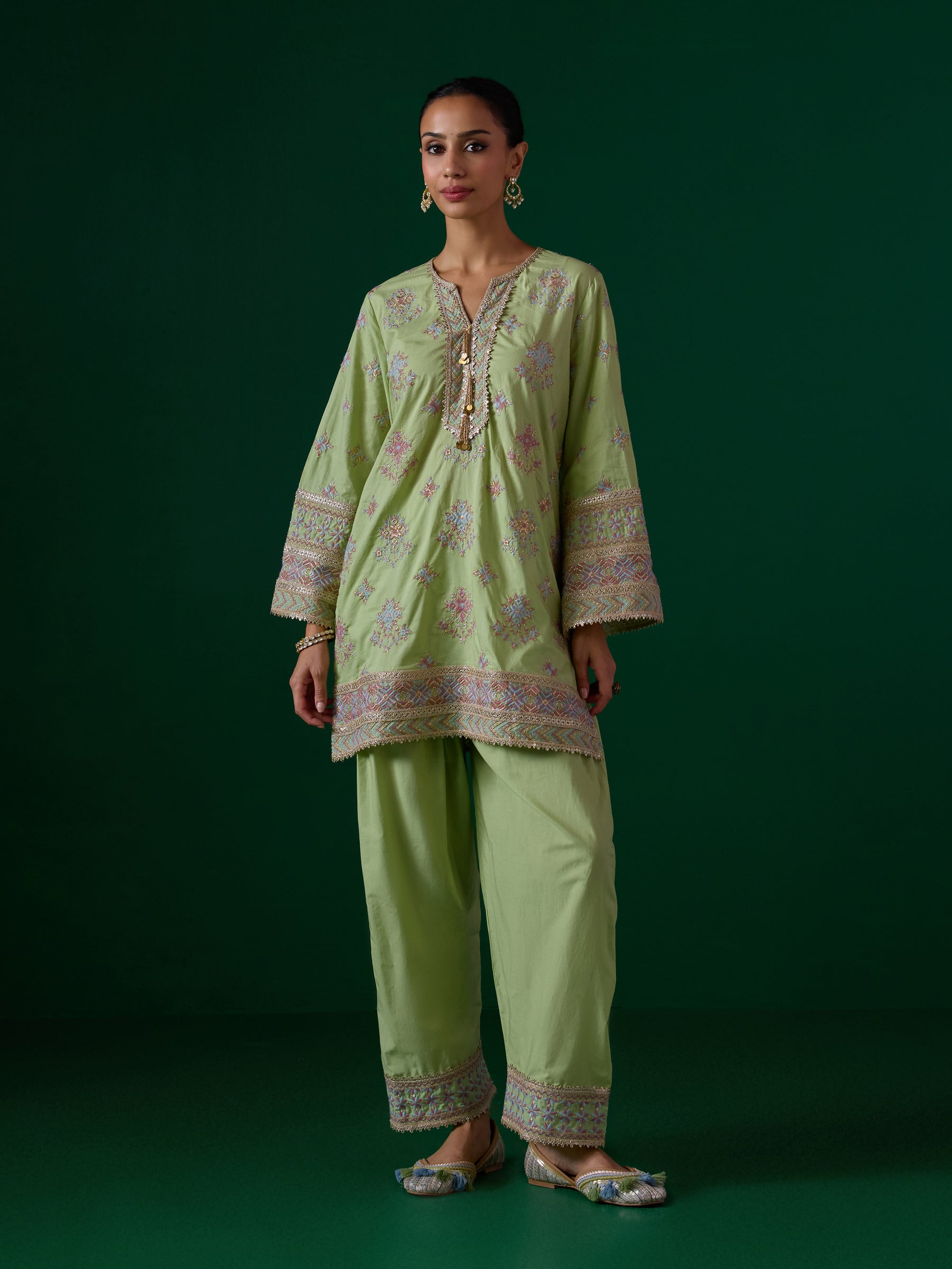 Colette Supima Cotton Green Kurta Set