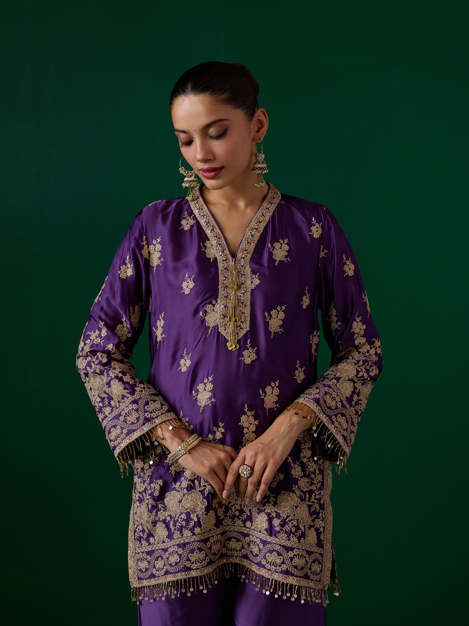 Saaj Cupro Satin Purple Kurta Set