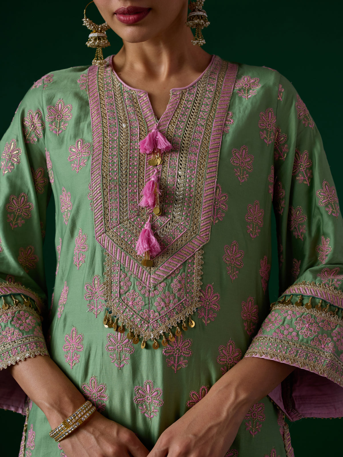 Lani Pima Satin Green Kurta Set