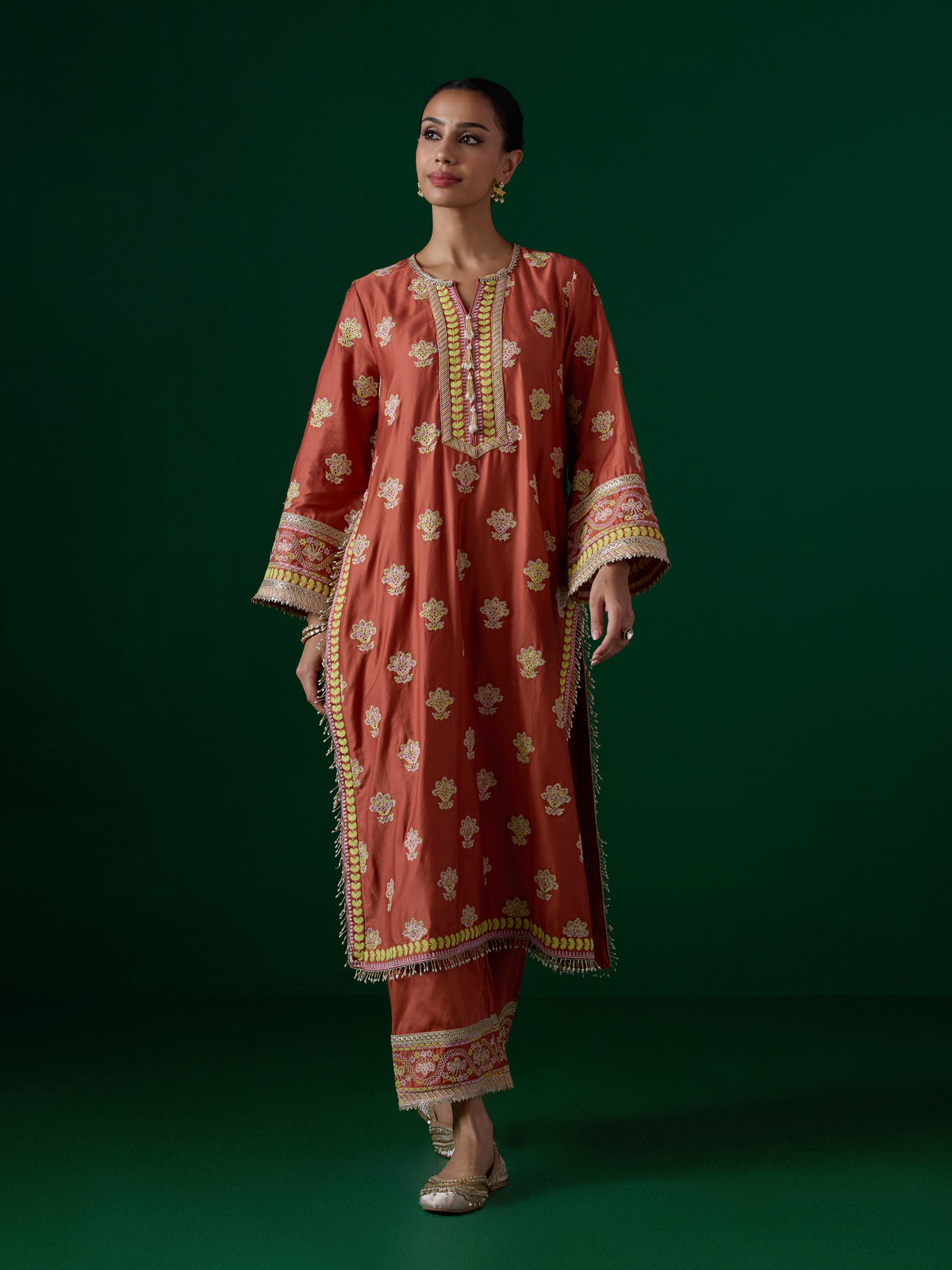 Ophel Pima Satin Orange Kurta Set