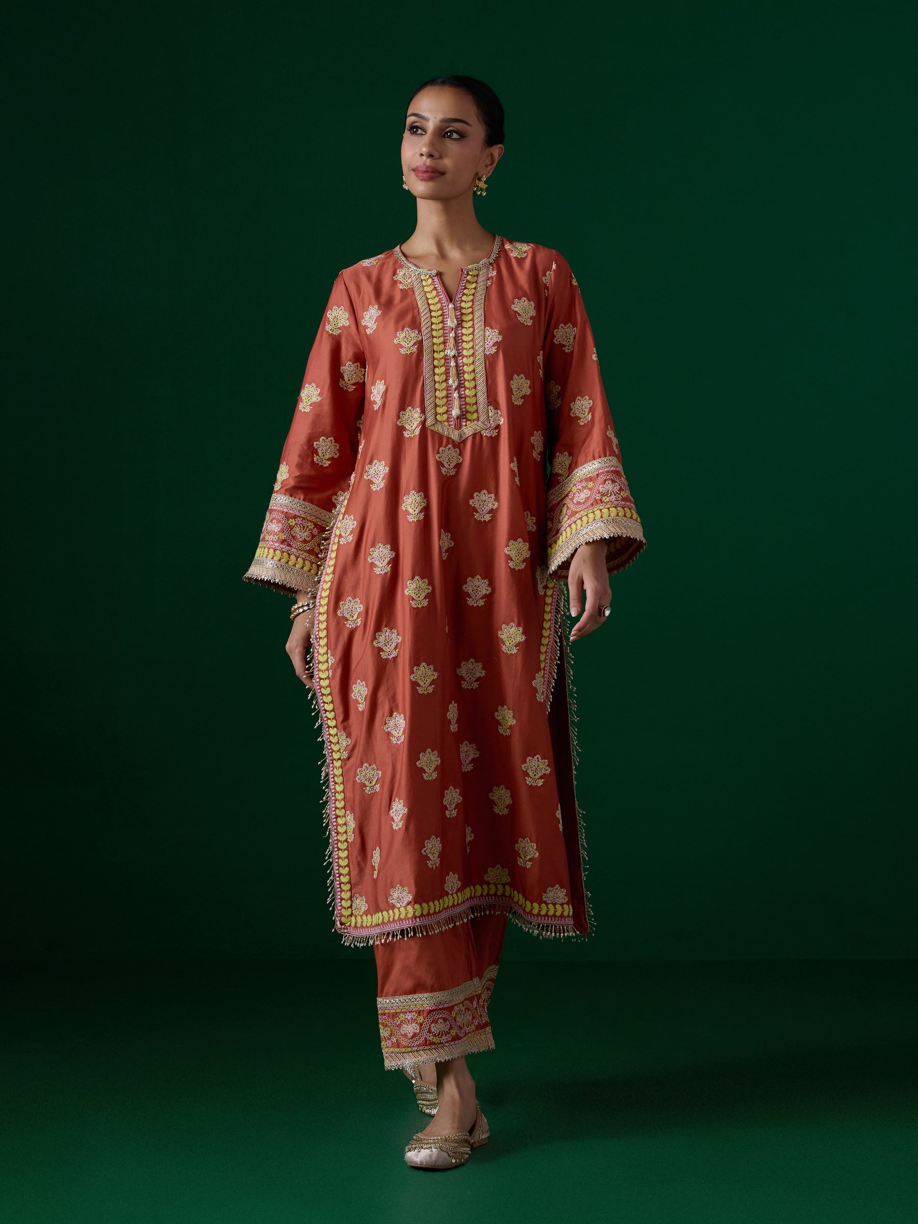 Ophel Pima Satin Orange Kurta Set