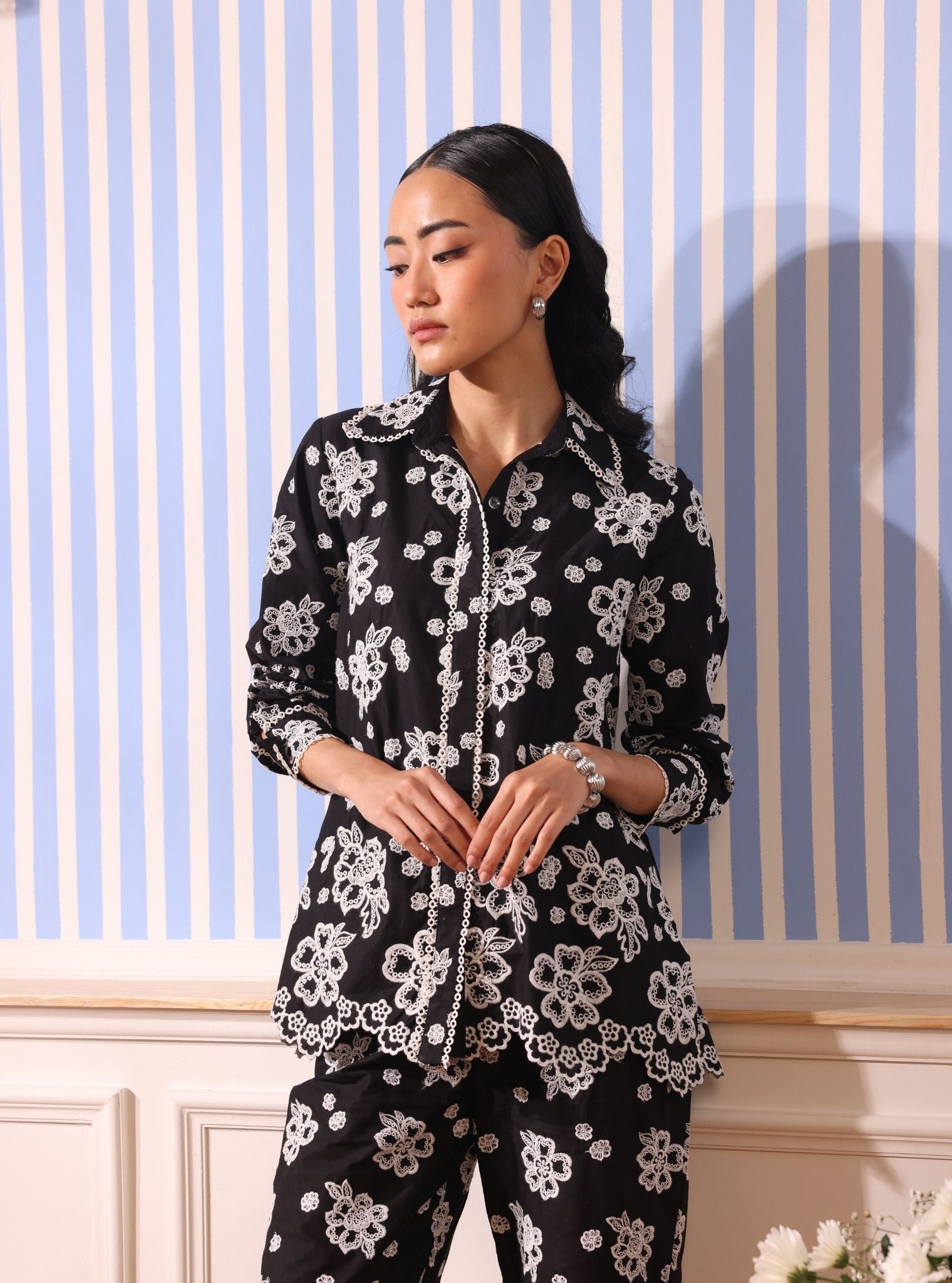 Mulmul Cotton Felix Black Shirt With Mulmul Cotton Felix Black Pant
