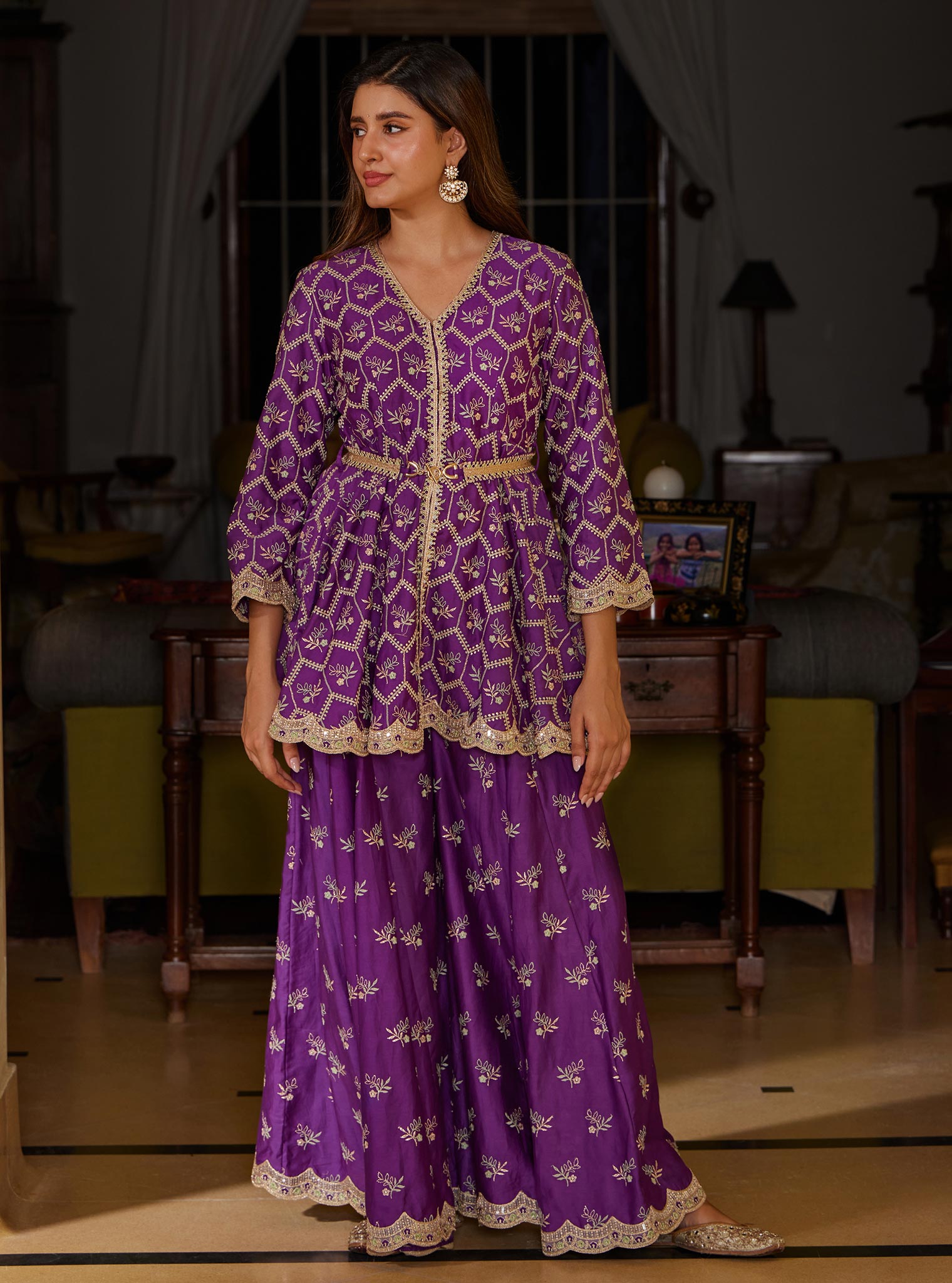 Mulmul Pima Bisini Purple Sharara