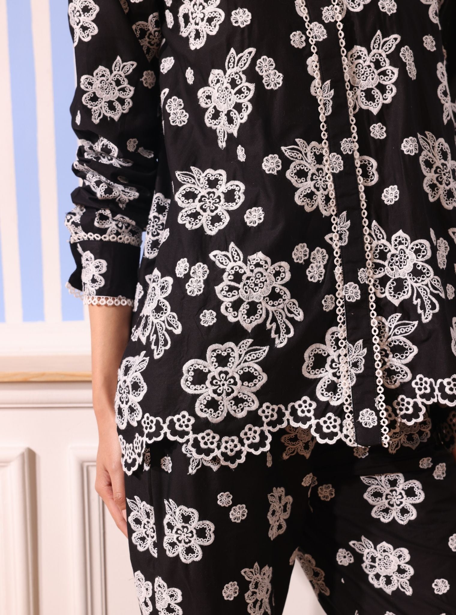 Mulmul Cotton Felix Black Shirt With Mulmul Cotton Felix Black Pant