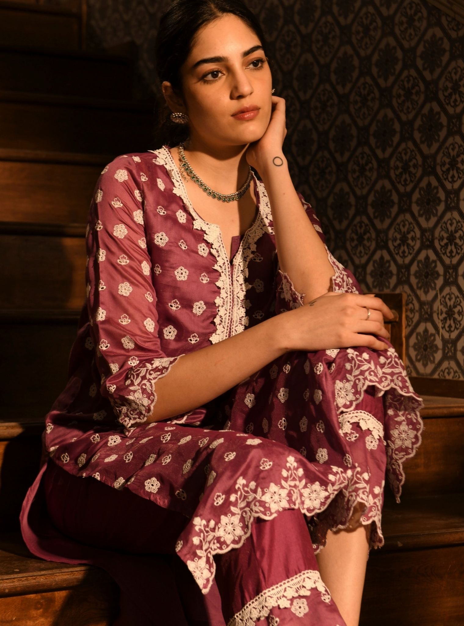 Mulmul Chanderi Miri Lilac Kurta With Mulmul Chanderi Miri Lilac Pant