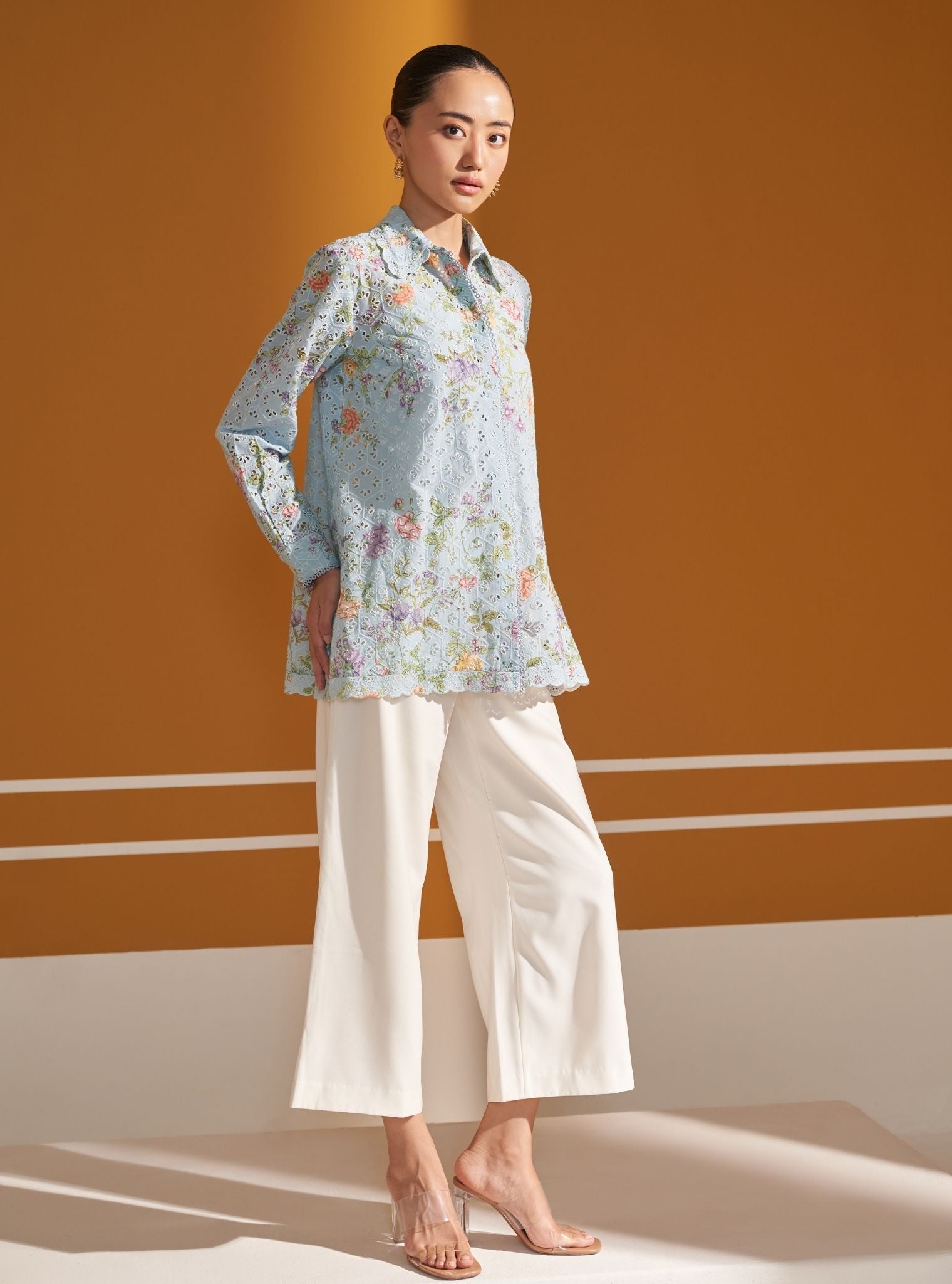 Mulmul Cotton Printed Beatrice Blue Shirt