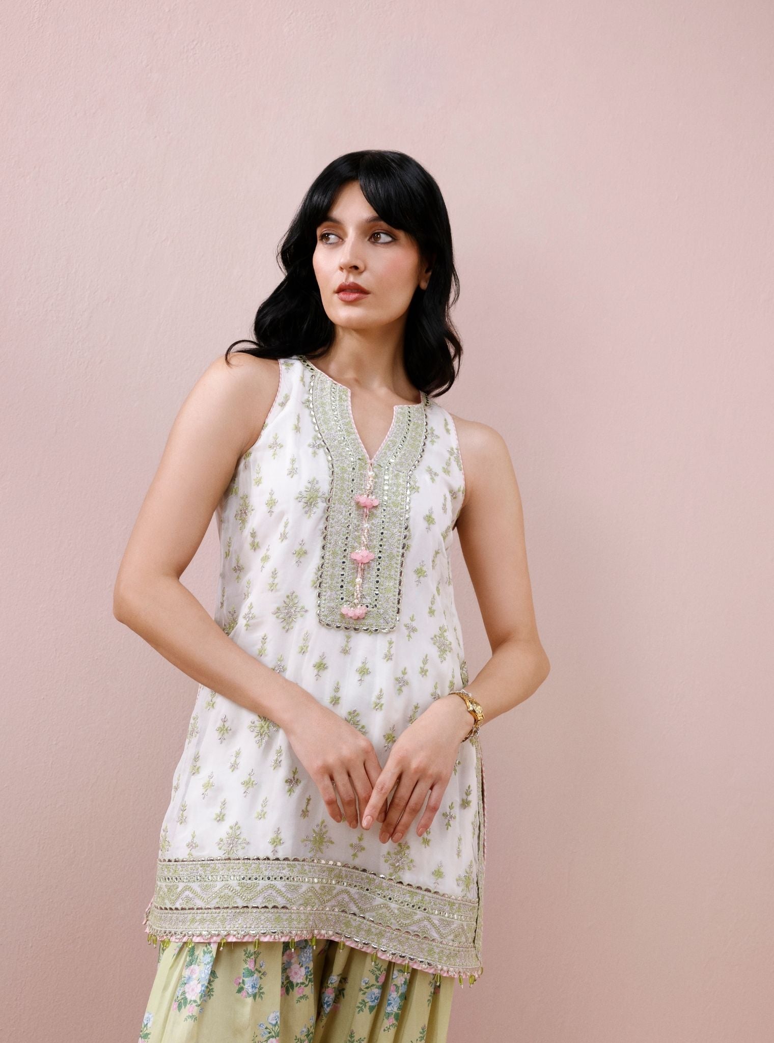 Elaan Organza Off-White Kurta with Farshi Salwar