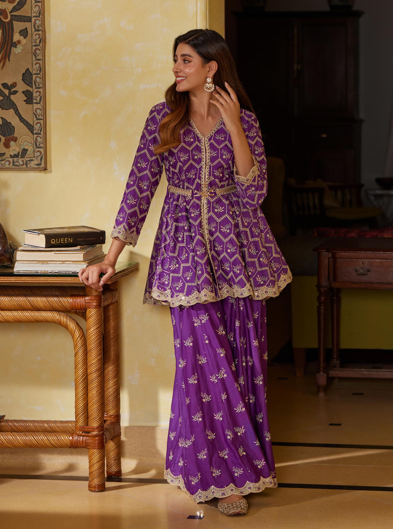 Mulmul Pima Bisini Purple Sharara