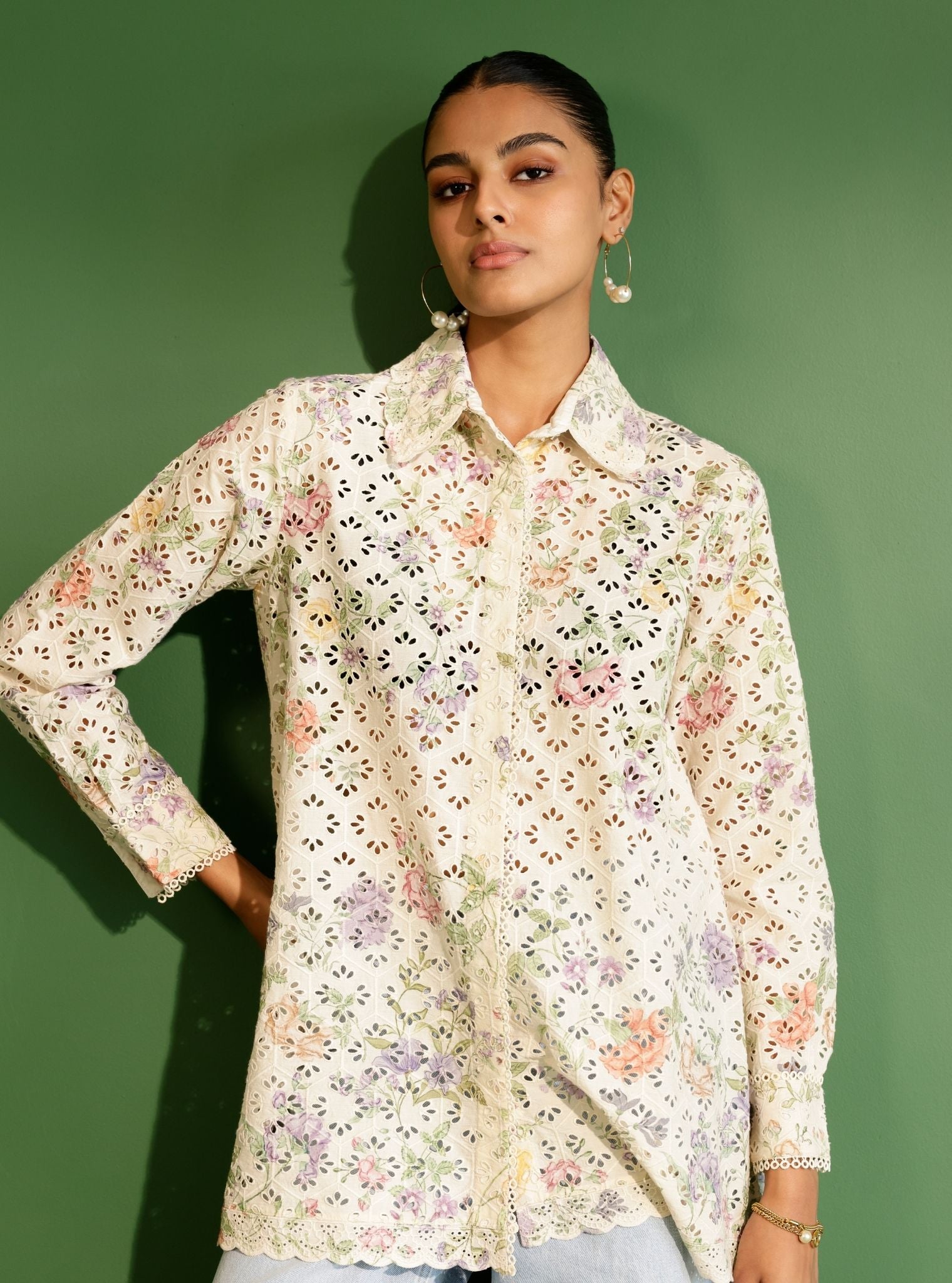 Mulmul Cotton Printed Beatrice Cream Shirt