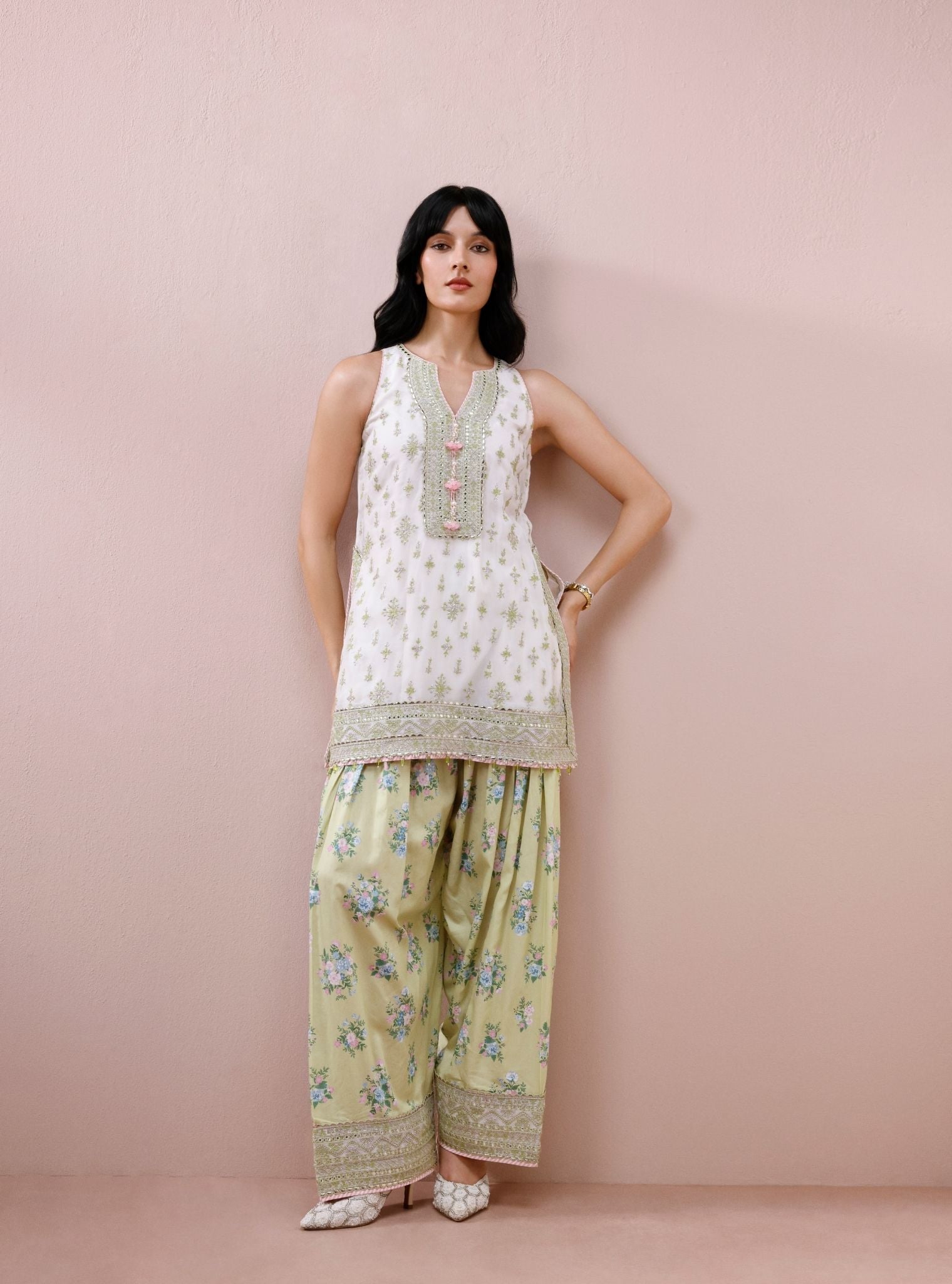 Elaan Organza Off-White Kurta with Farshi Salwar