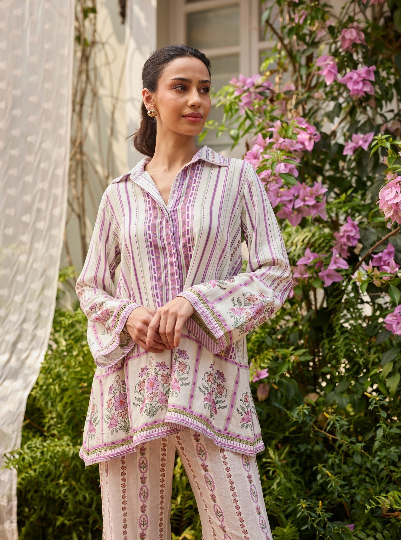 Ela Linen Printed Off White Co-ord Set