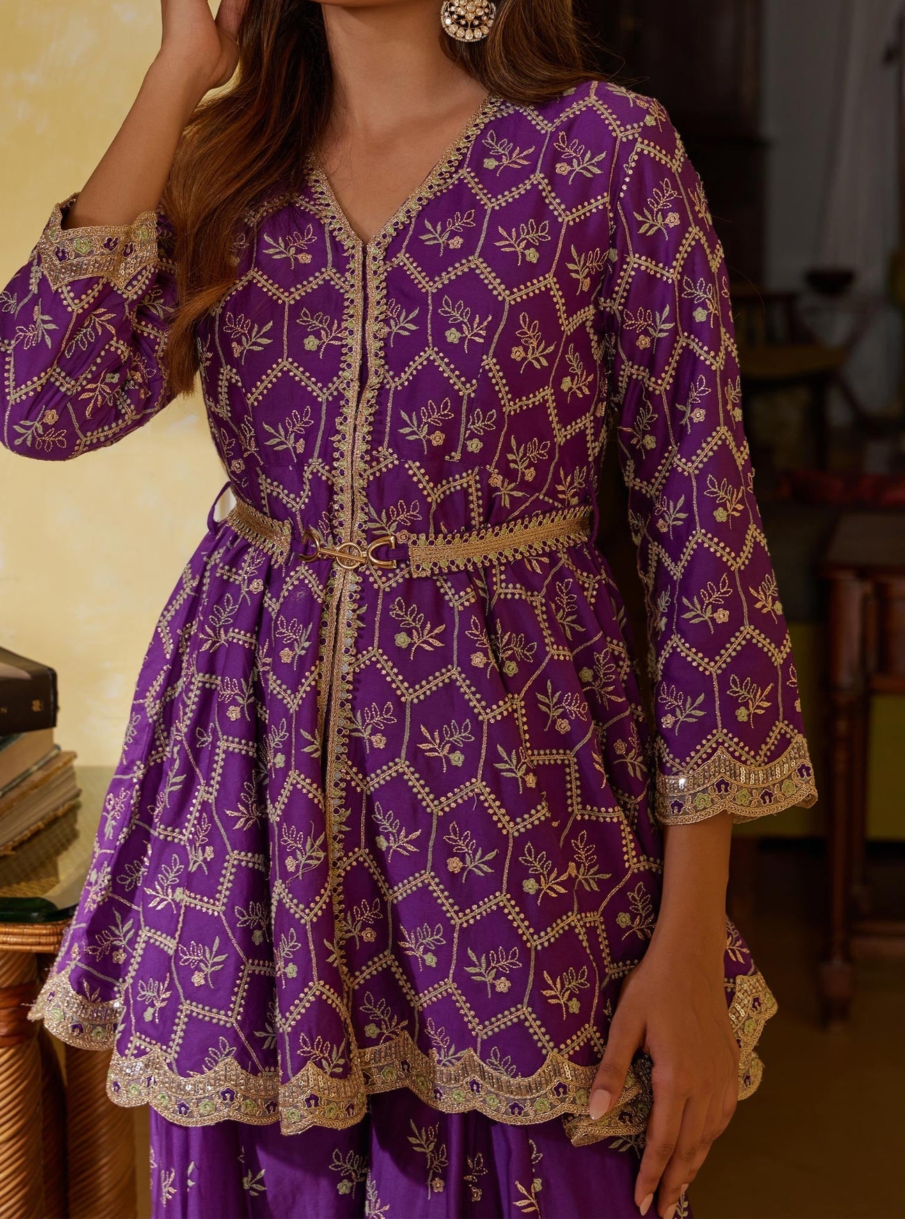 Bisini Pima Red Top with Sharara Set
