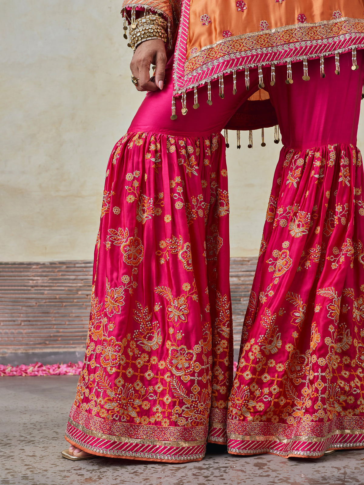 Surkhi Cupro Satin Orange Kurta with Garara