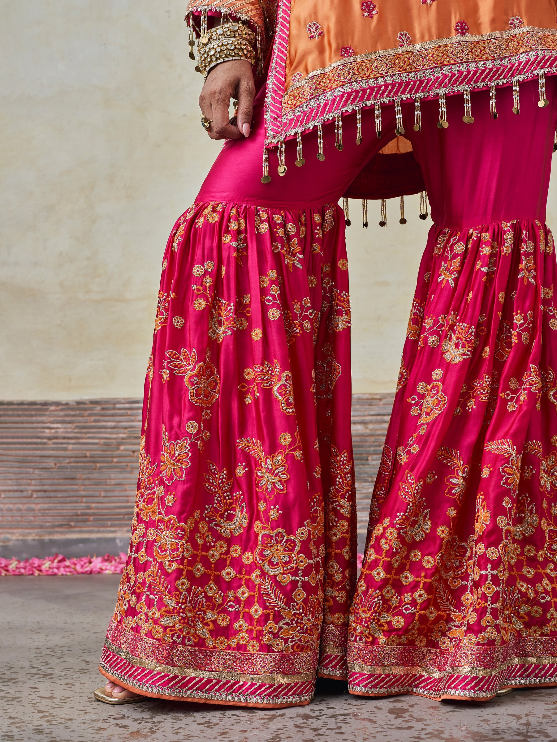 Surkhi Cupro Satin Orange Kurta with Garara