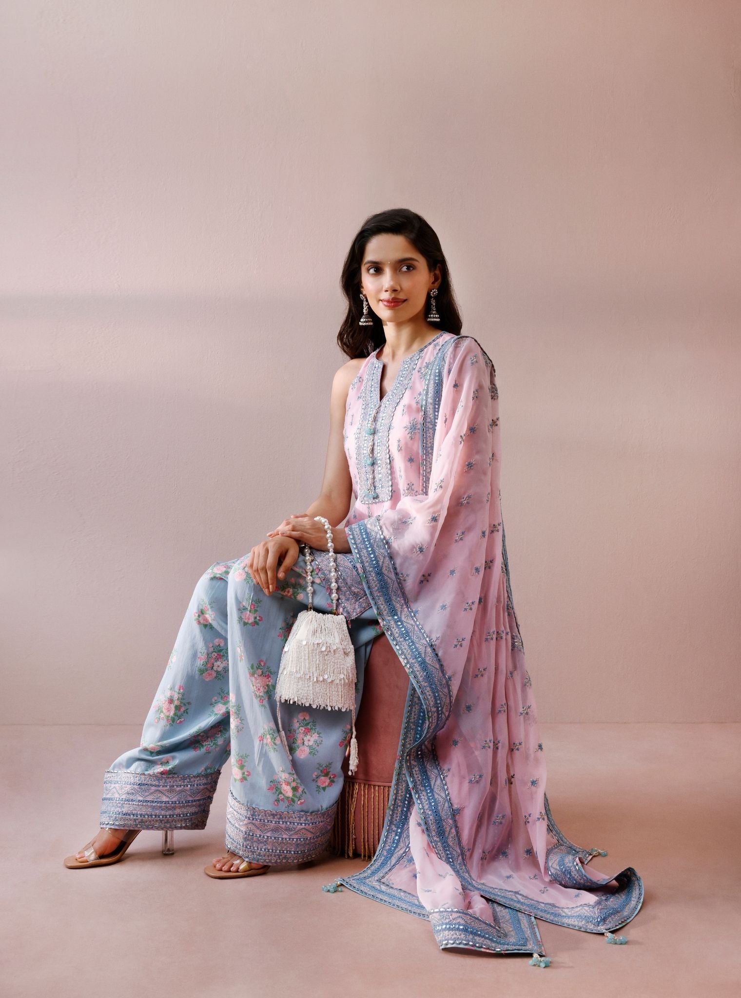 Elaan Organza Pink Kurta with Farshi Salwar