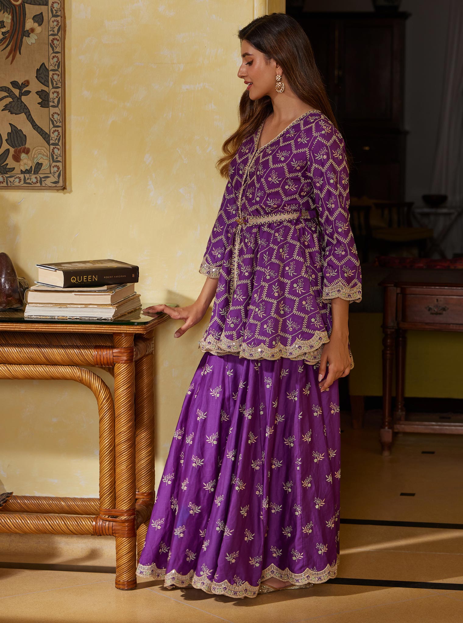 Mulmul Pima Bisini Purple Sharara