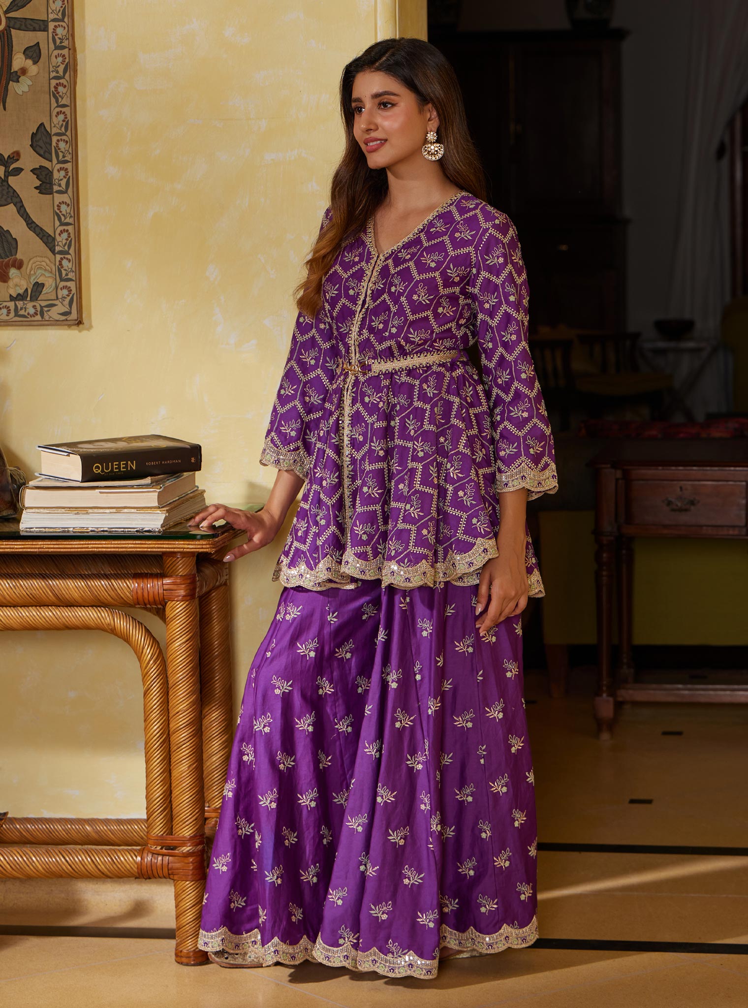 Mulmul Pima Bisini Purple Sharara