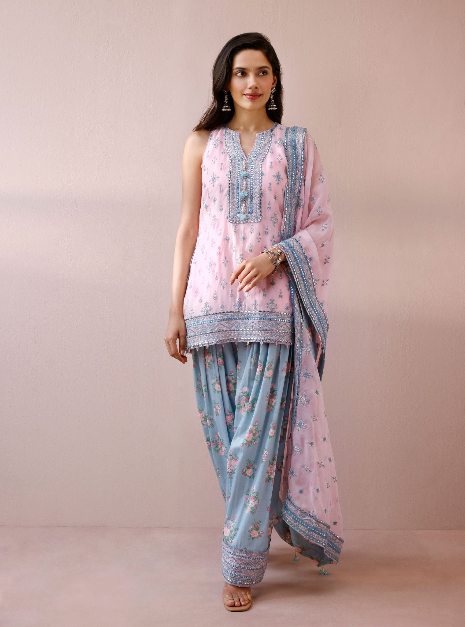 Elaan Organza Pink Kurta with Farshi Salwar