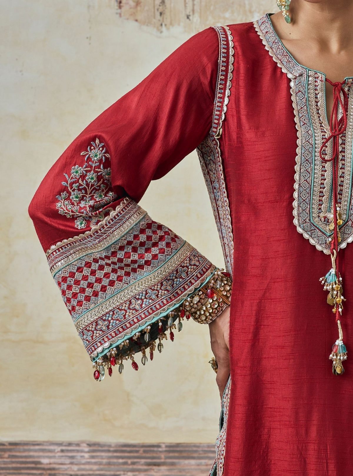Rimya Bemberg Raw Silk Red Kurta Set