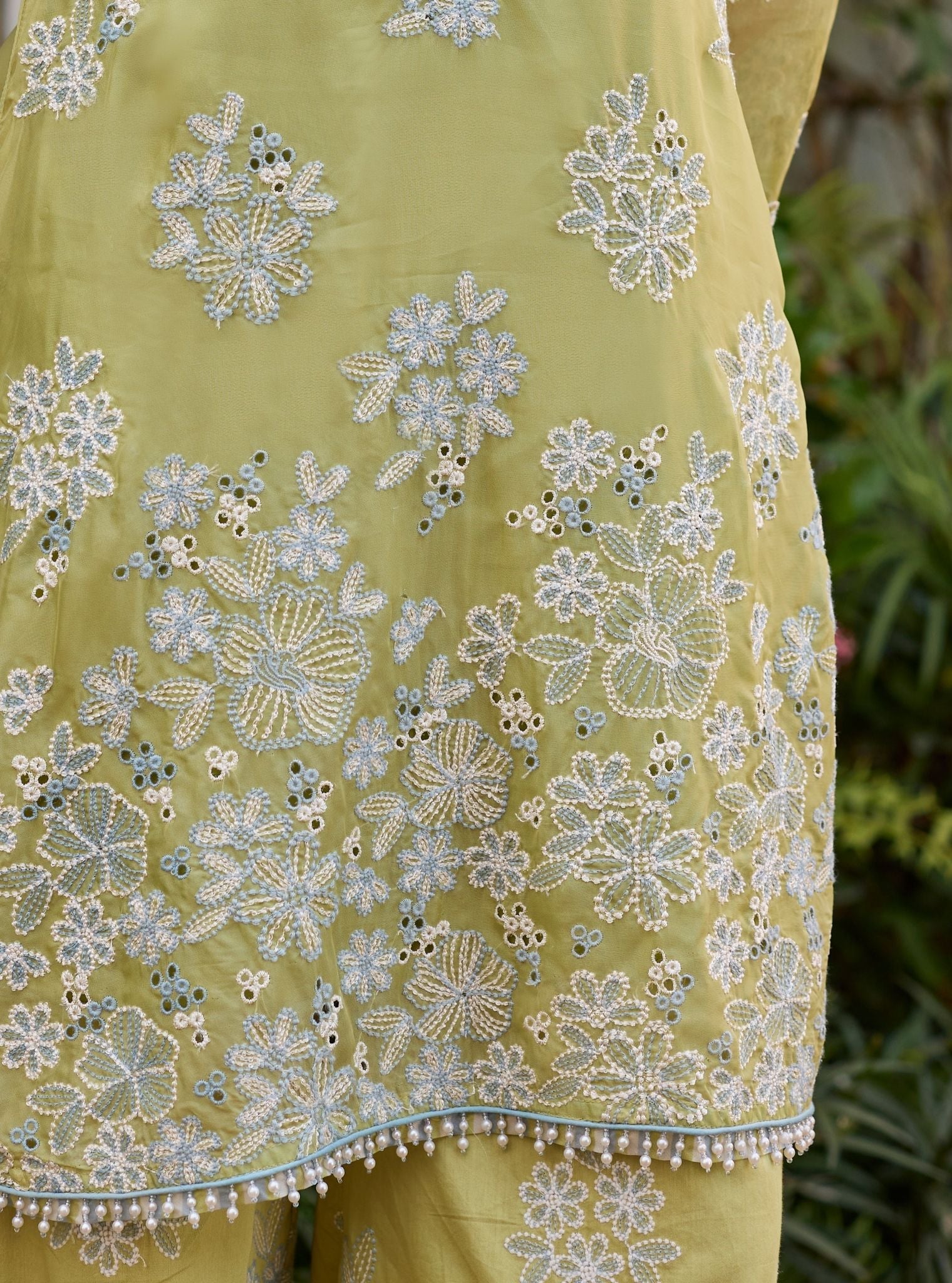 Lalo Organza Lime Kurta Set