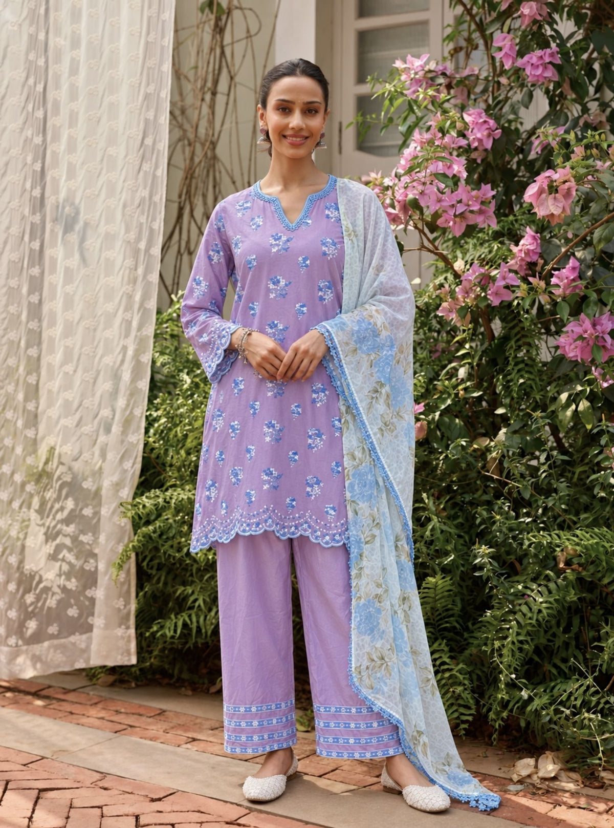 Aviya Supima Cotton Lilac Kurta With Farshi Salwar