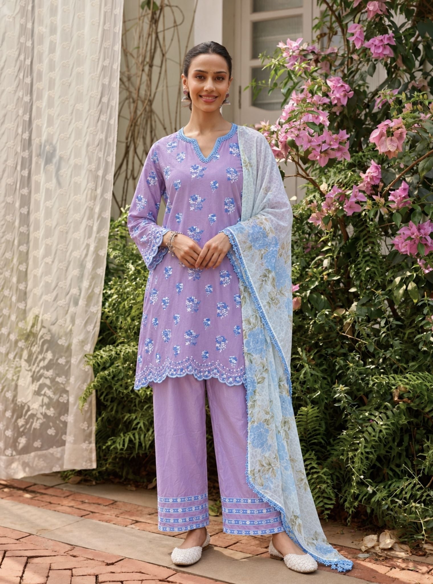 Aviya Supima Cotton Lilac Kurta With Farshi Salwar