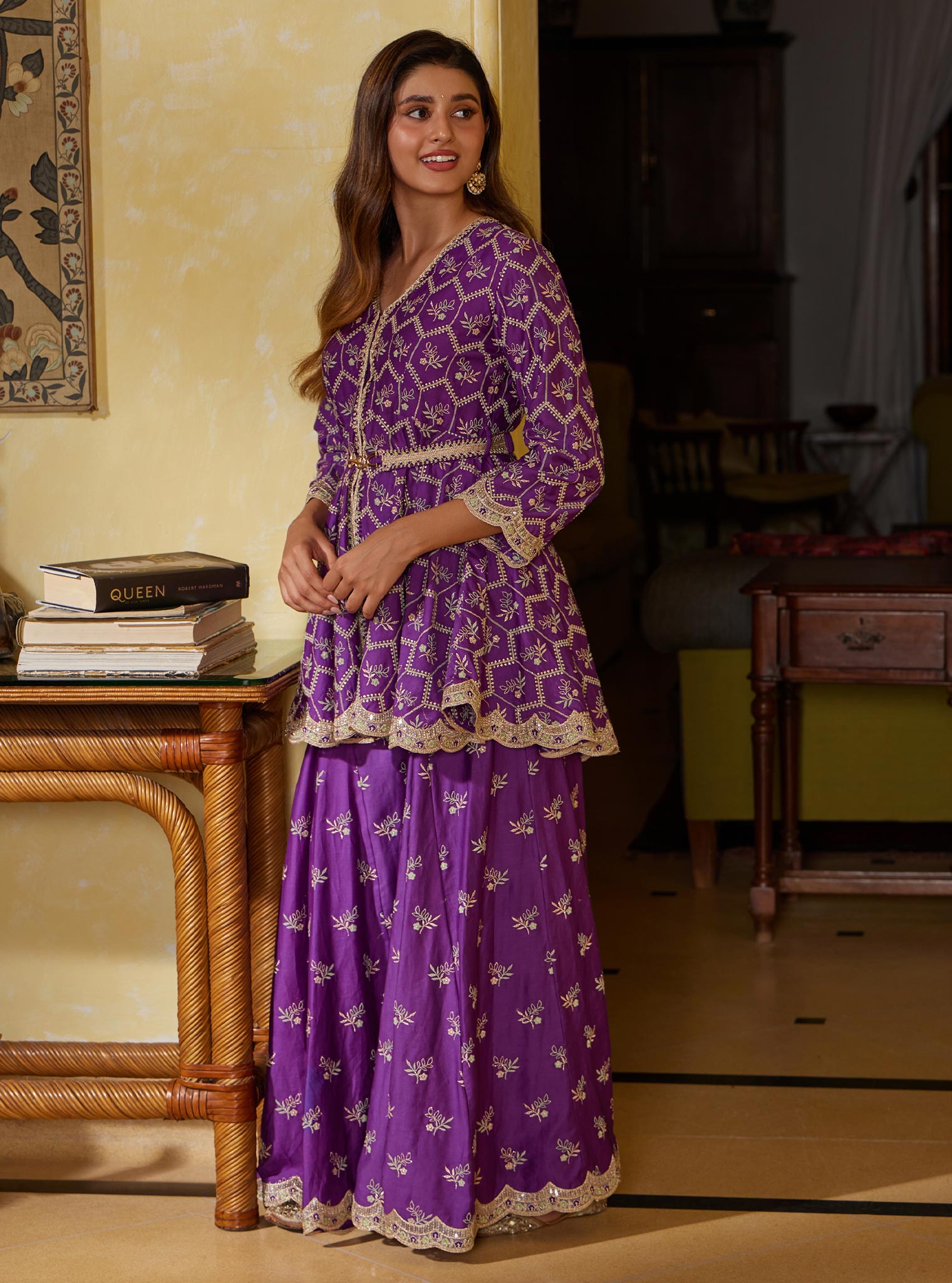Mulmul Pima Bisini Purple Sharara