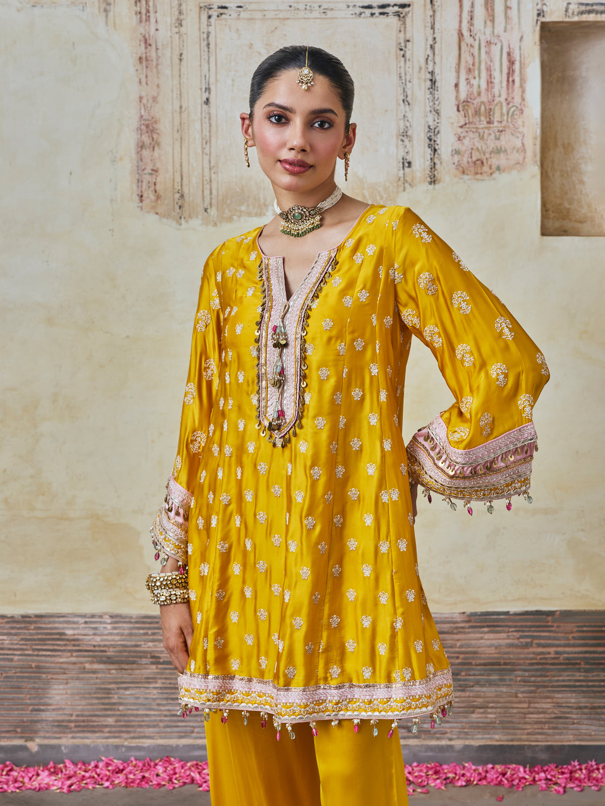 Maeri Cupro Satin Mustard Kurta Set