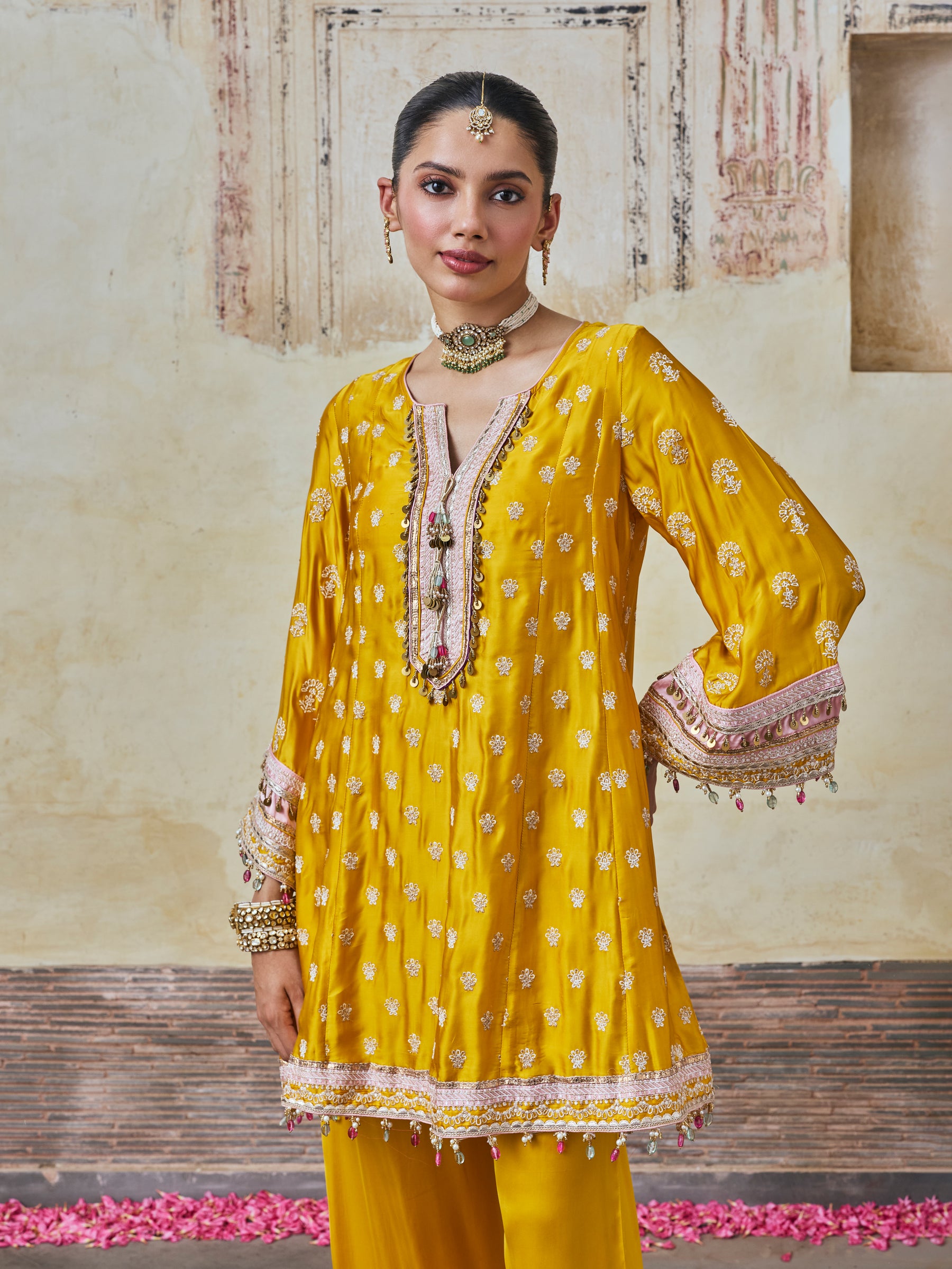 Maeri Cupro Satin Mustard Kurta Set