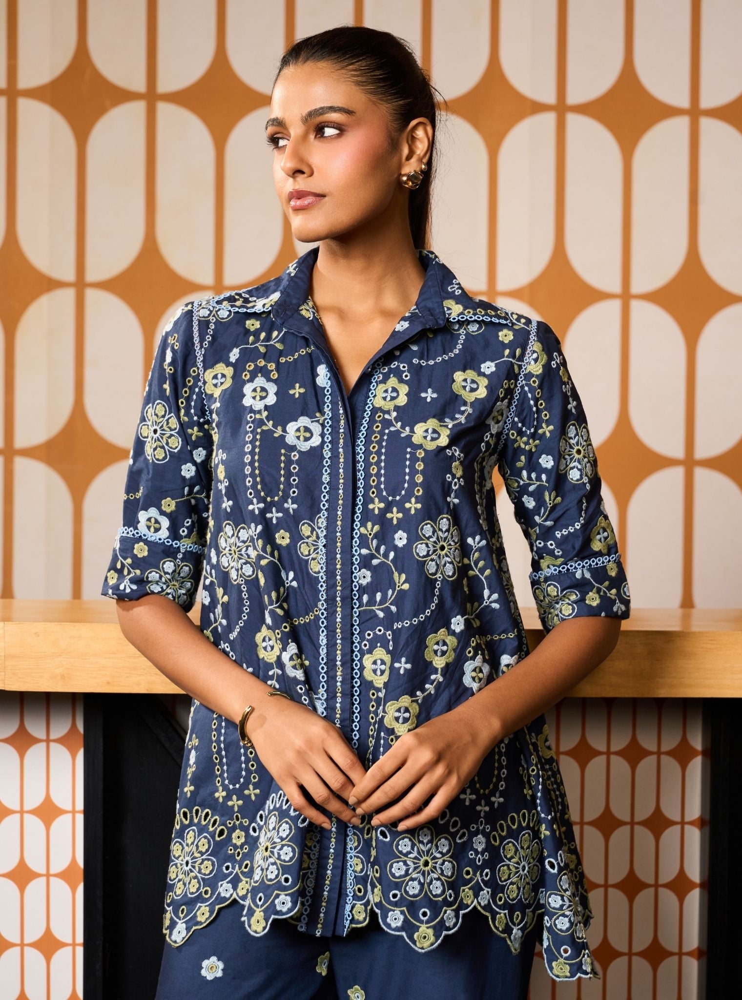 Zahira Cotton Navy Shirt Set