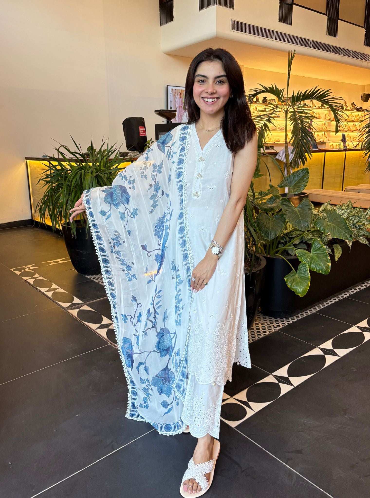Kora Supima Cotton White Kurta Set