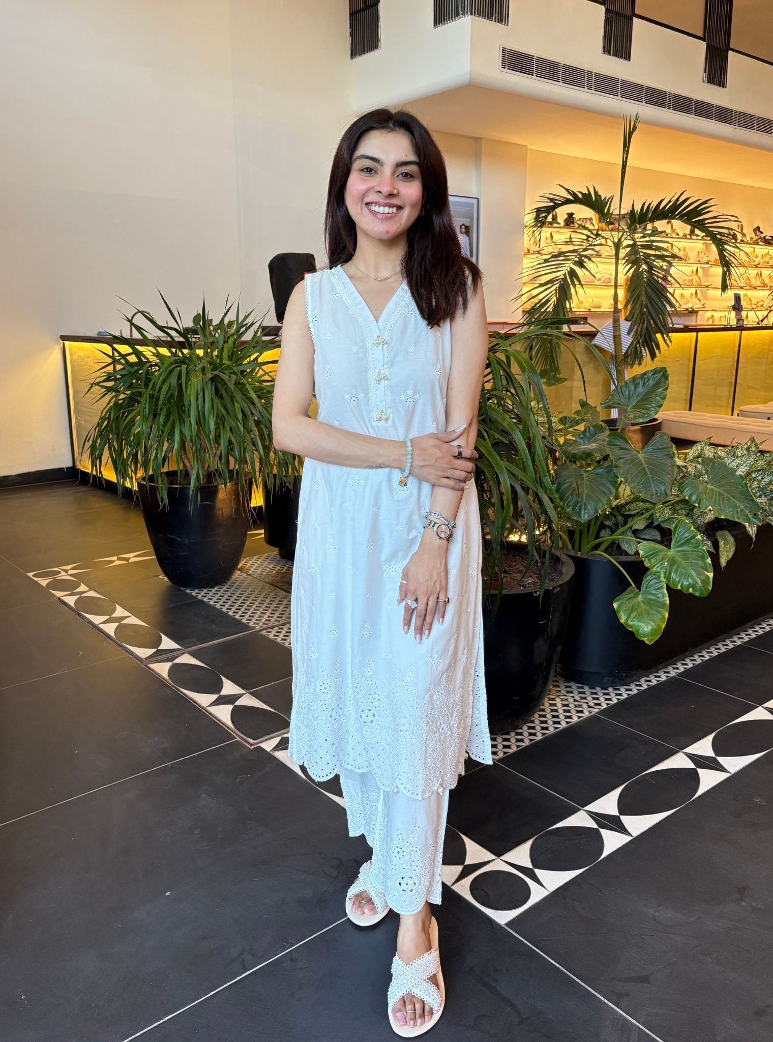 Kora Supima Cotton White Kurta Set