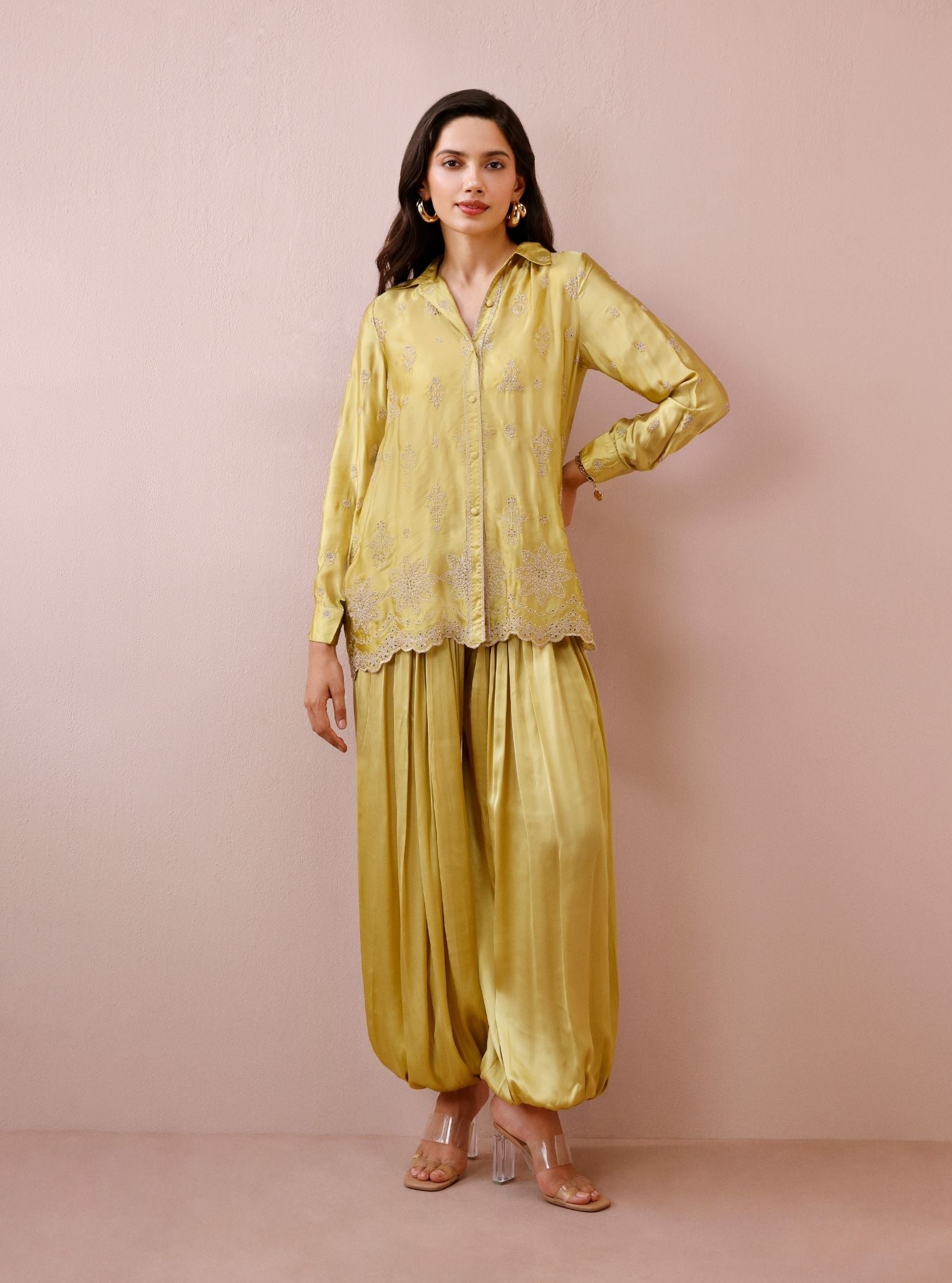 Solene Cupro Satin Lime Co-ord Set