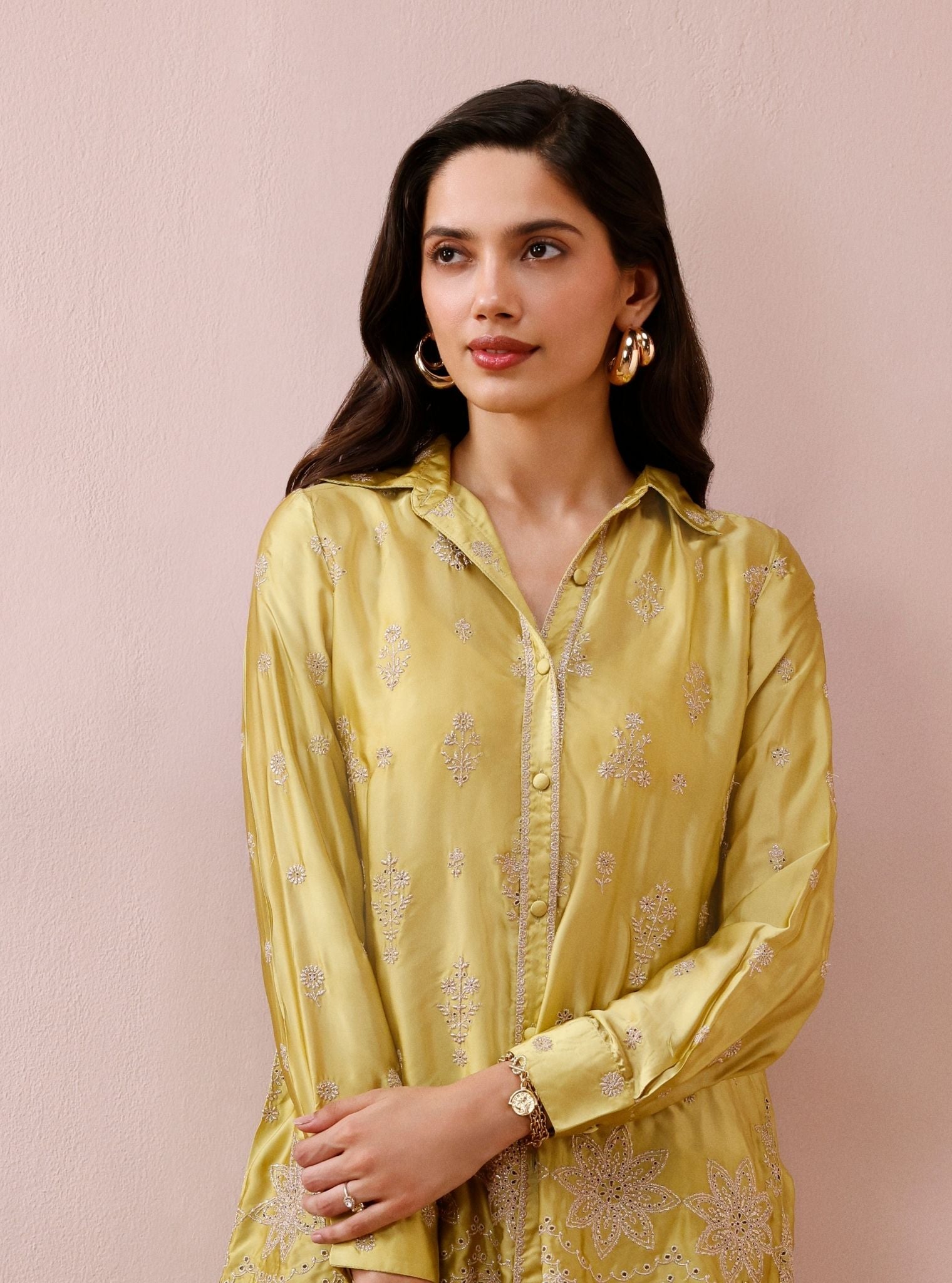 Solene Cupro Satin Lime Co-ord Set