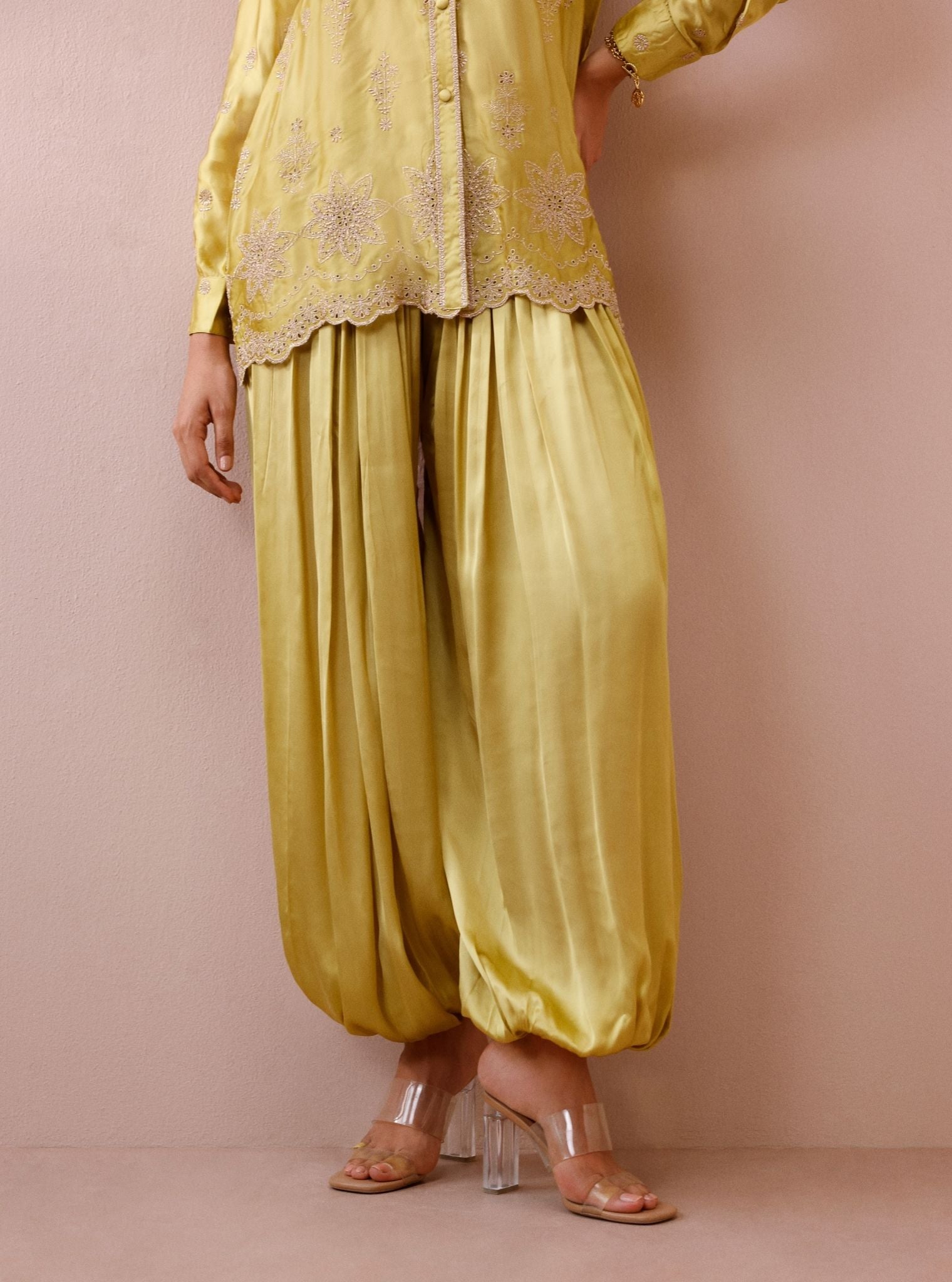 Solene Cupro Satin Lime Co-ord Set