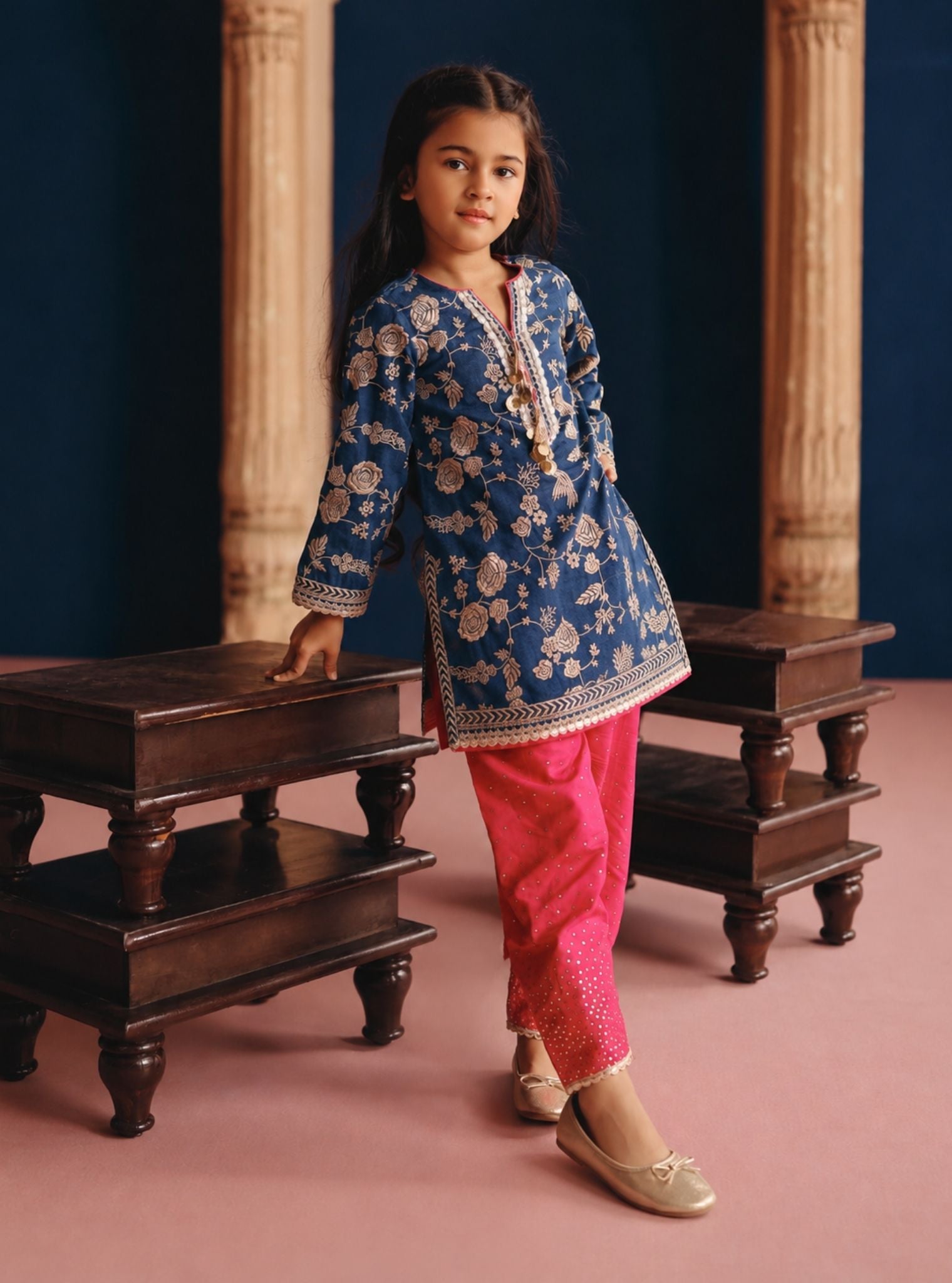 Phool Denim Kurta Set