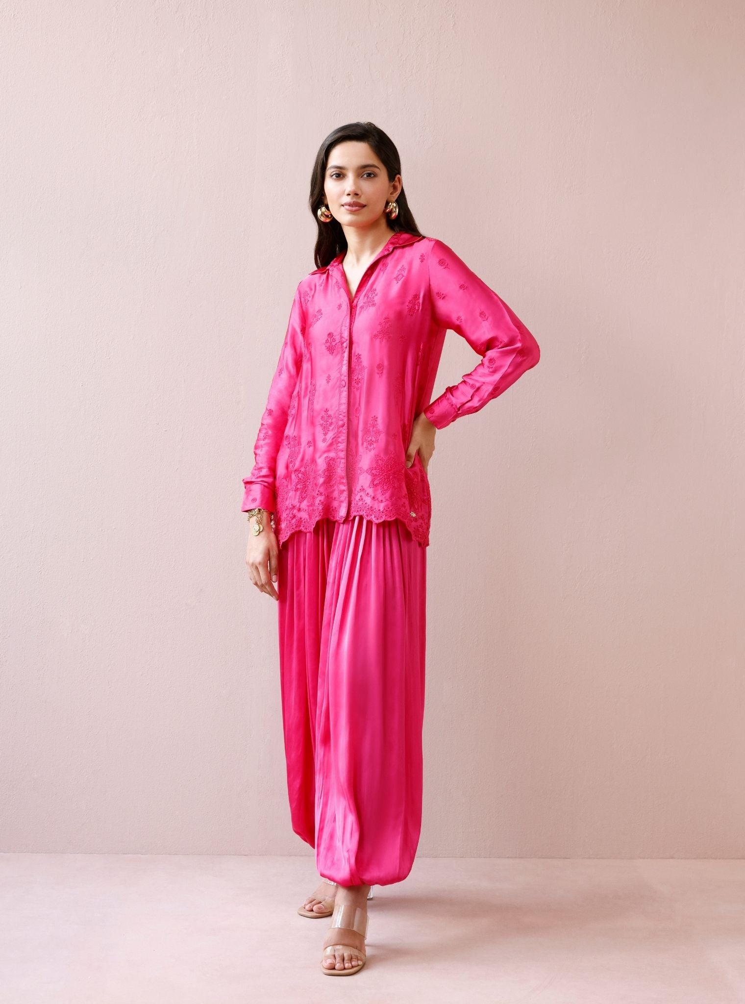 Solene Cupro Satin Fuchsia Co-ord Set