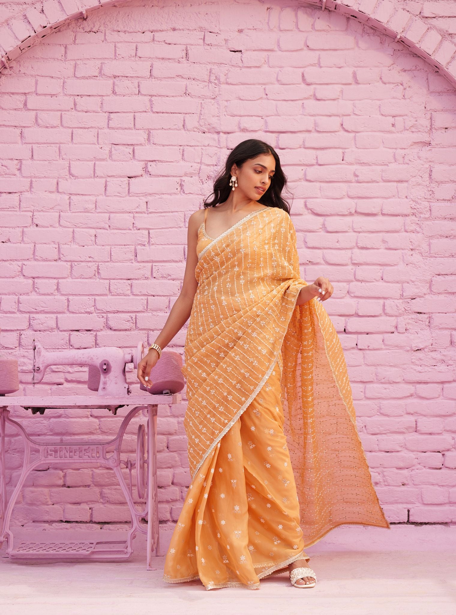 Mulmul Organza Rey Orange Saree