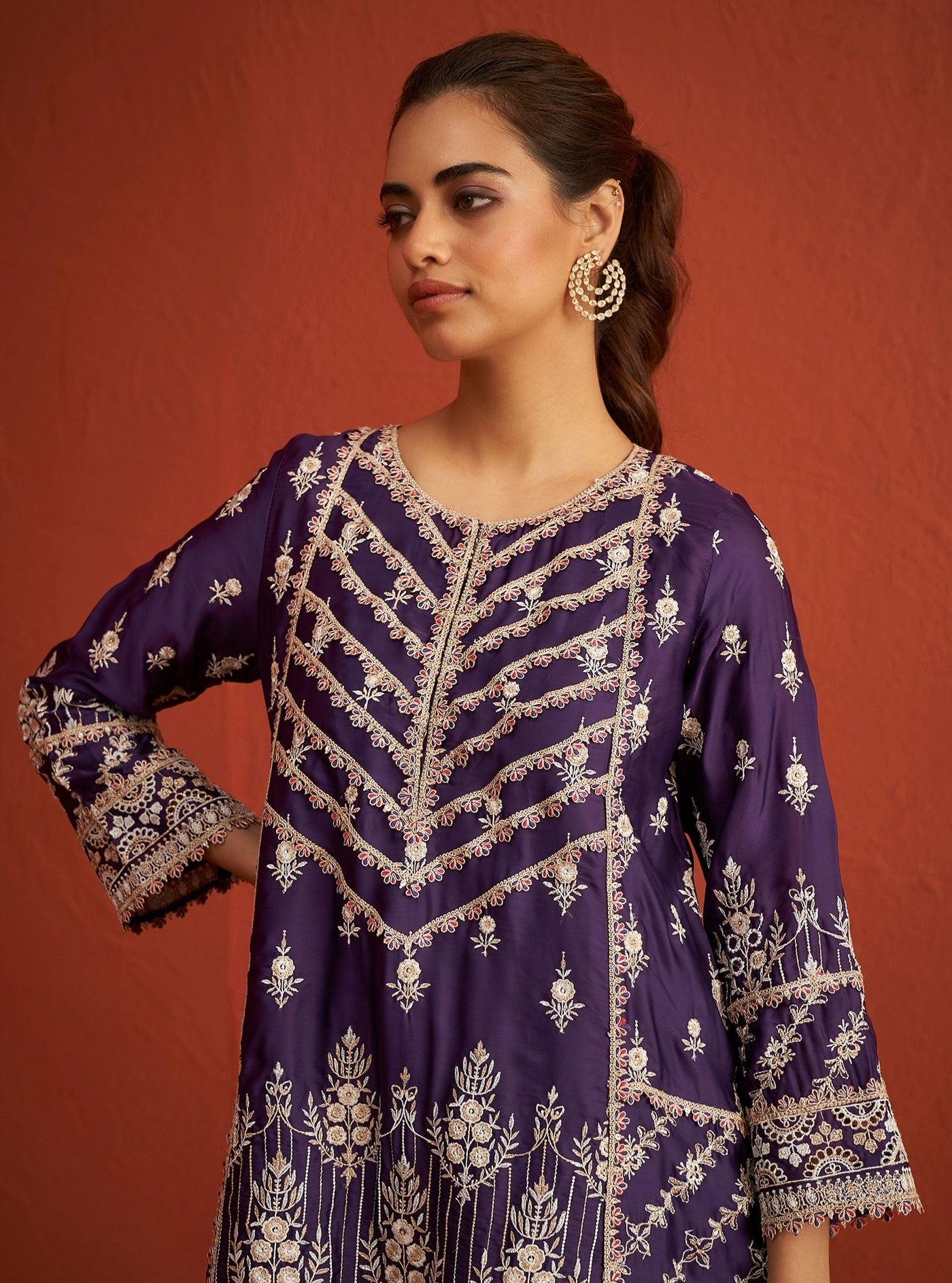 Mulmul Embroidered Organza pyajamas main image 0