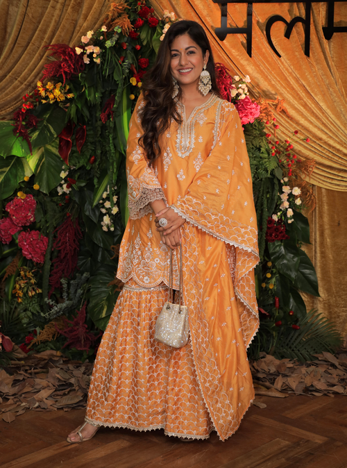 Caem Pima Satin Orange Kurta Set