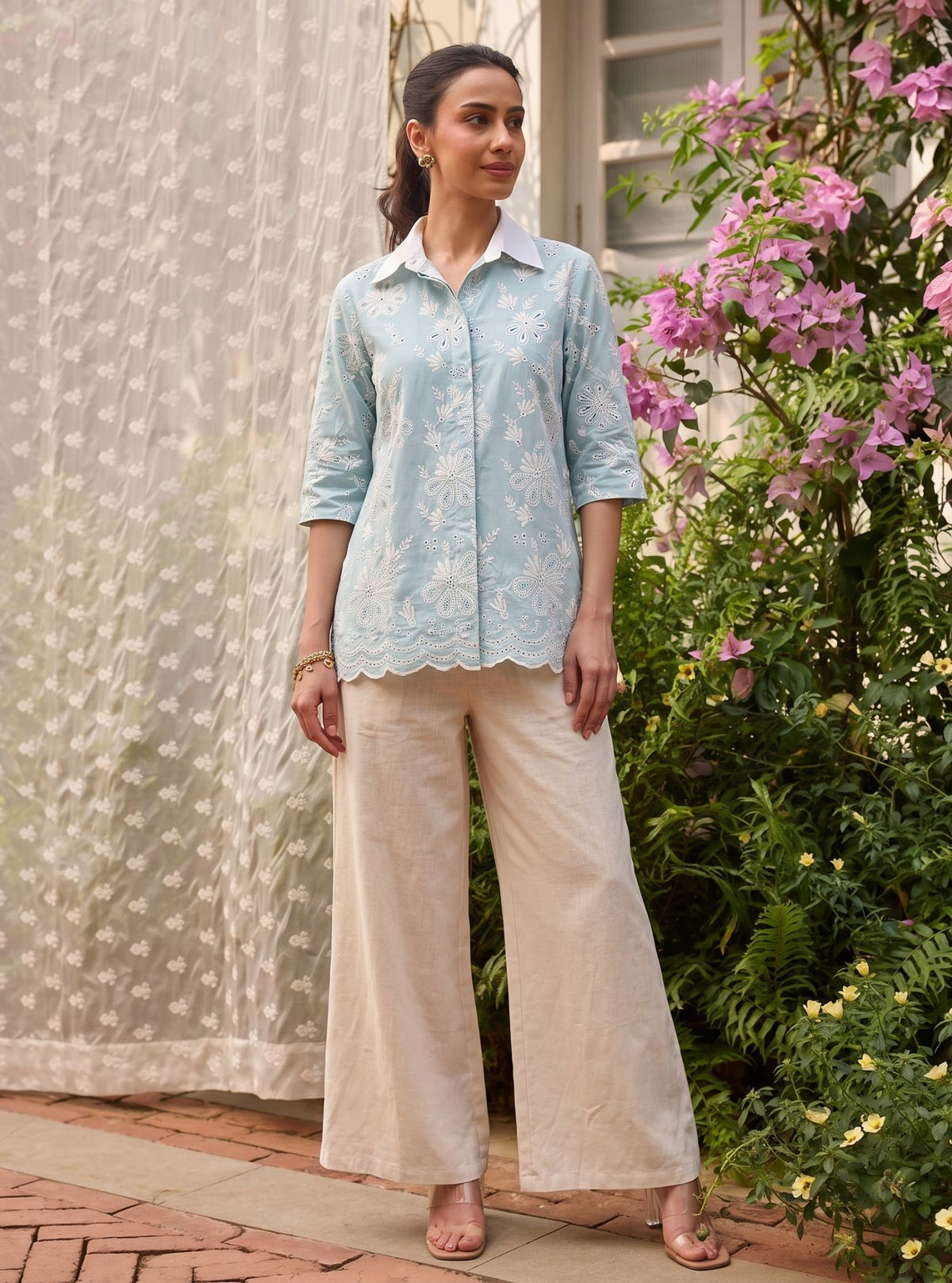 Chiara Supima Cotton Teal Blue Shirt