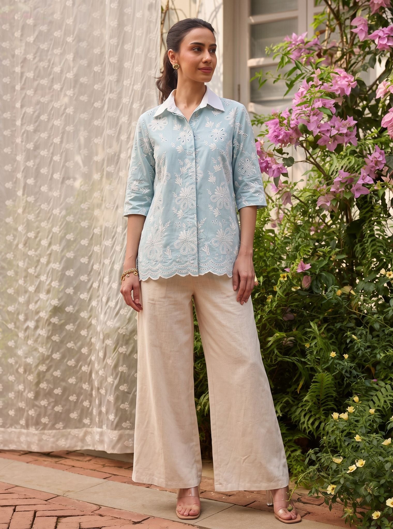 Chiara Supima Cotton Teal Blue Shirt