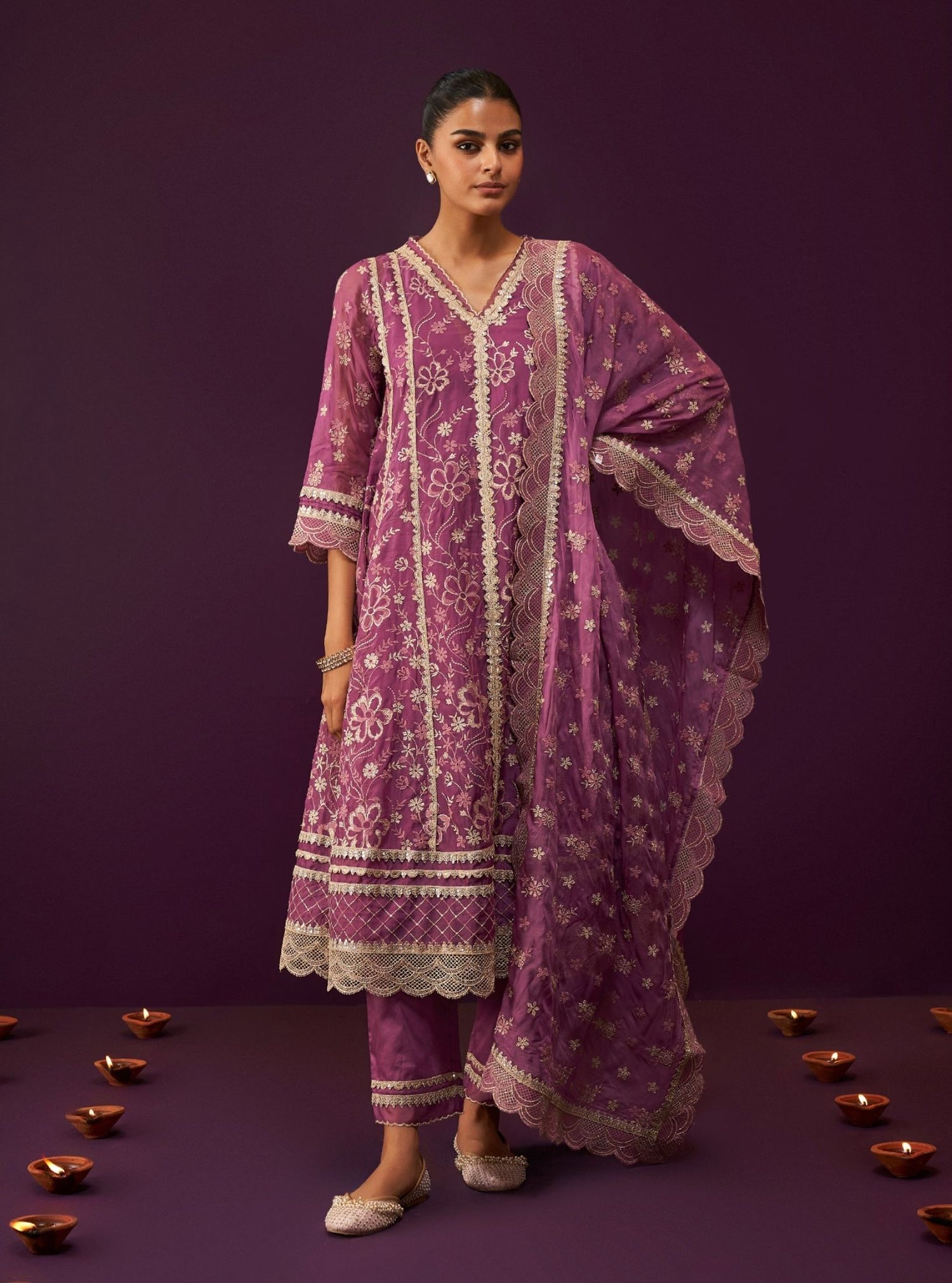 Mulmul Organza Luna Black Kurta