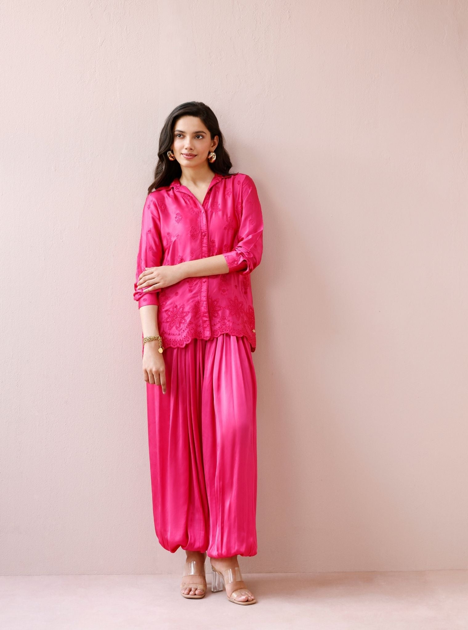 Solene Cupro Satin Fuchsia Co-ord Set