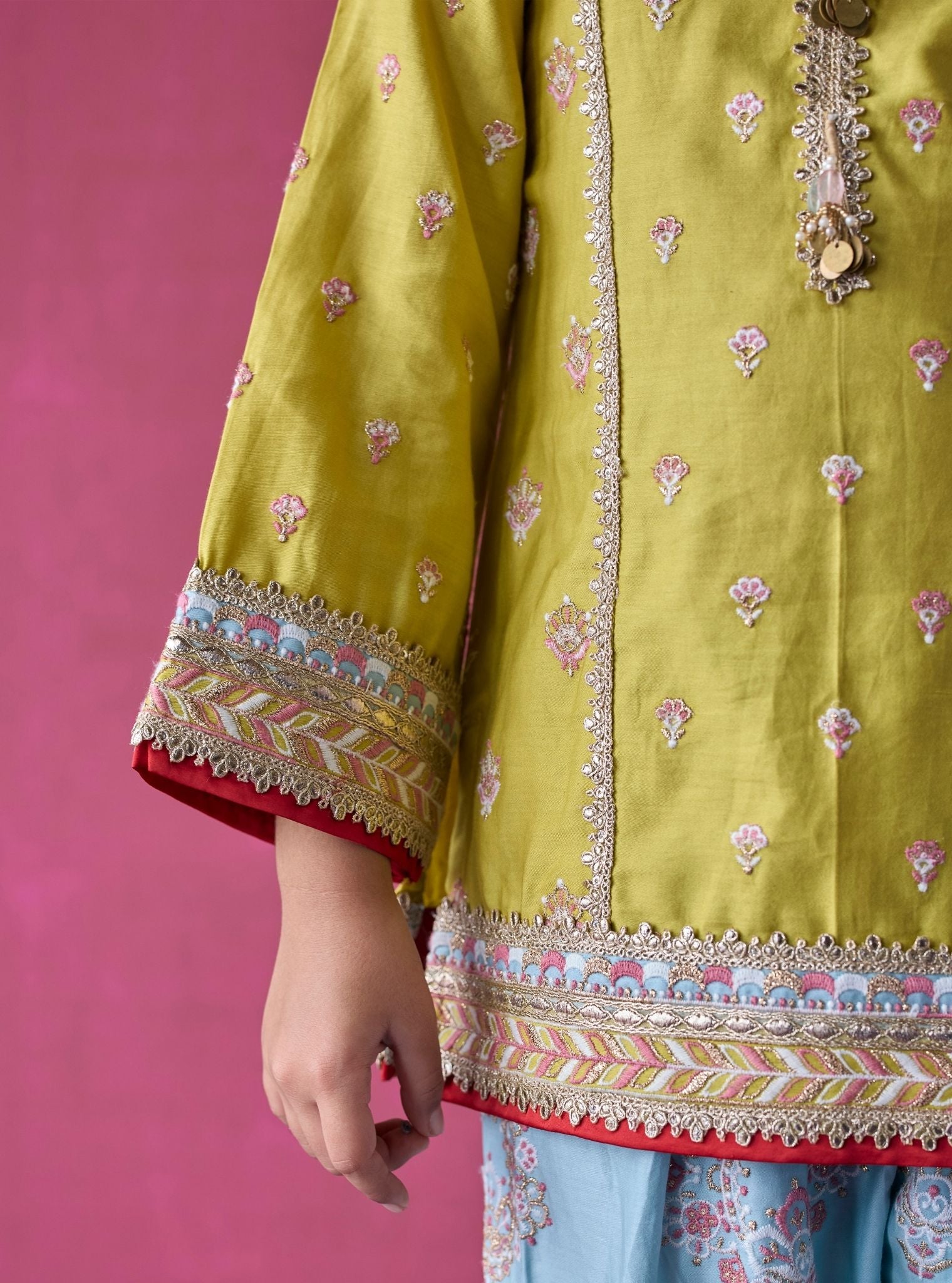 Neeri Pima Satin Lime Kurta Set