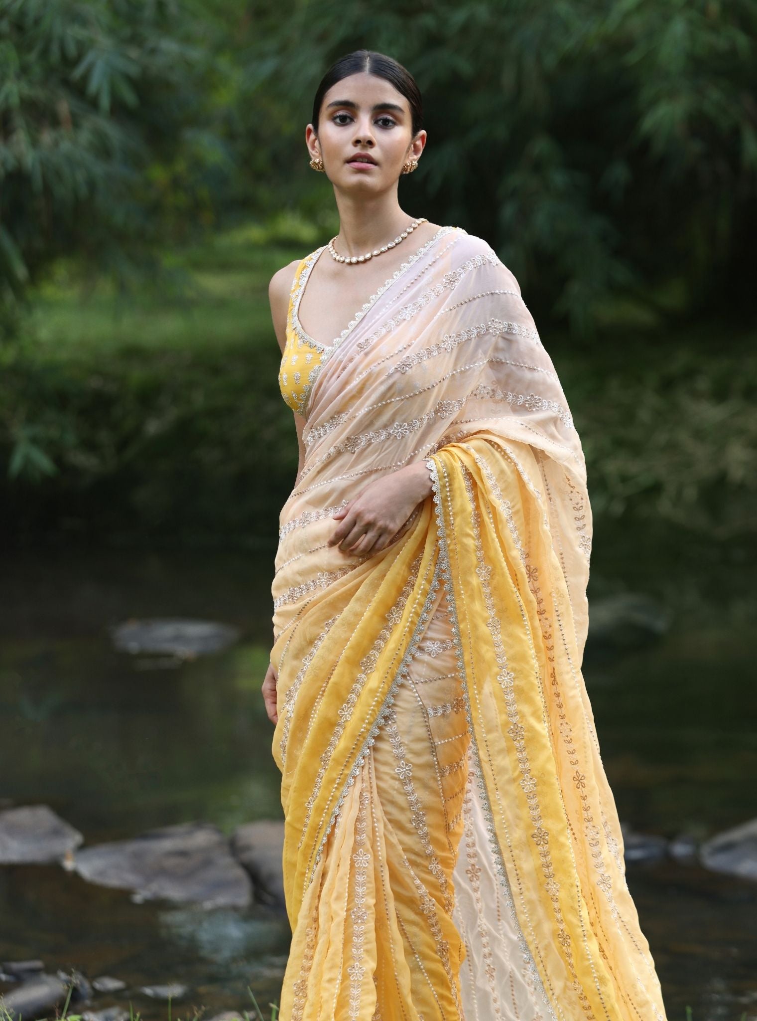 Mulmul Organza Ombre Junoon Yellow Saree